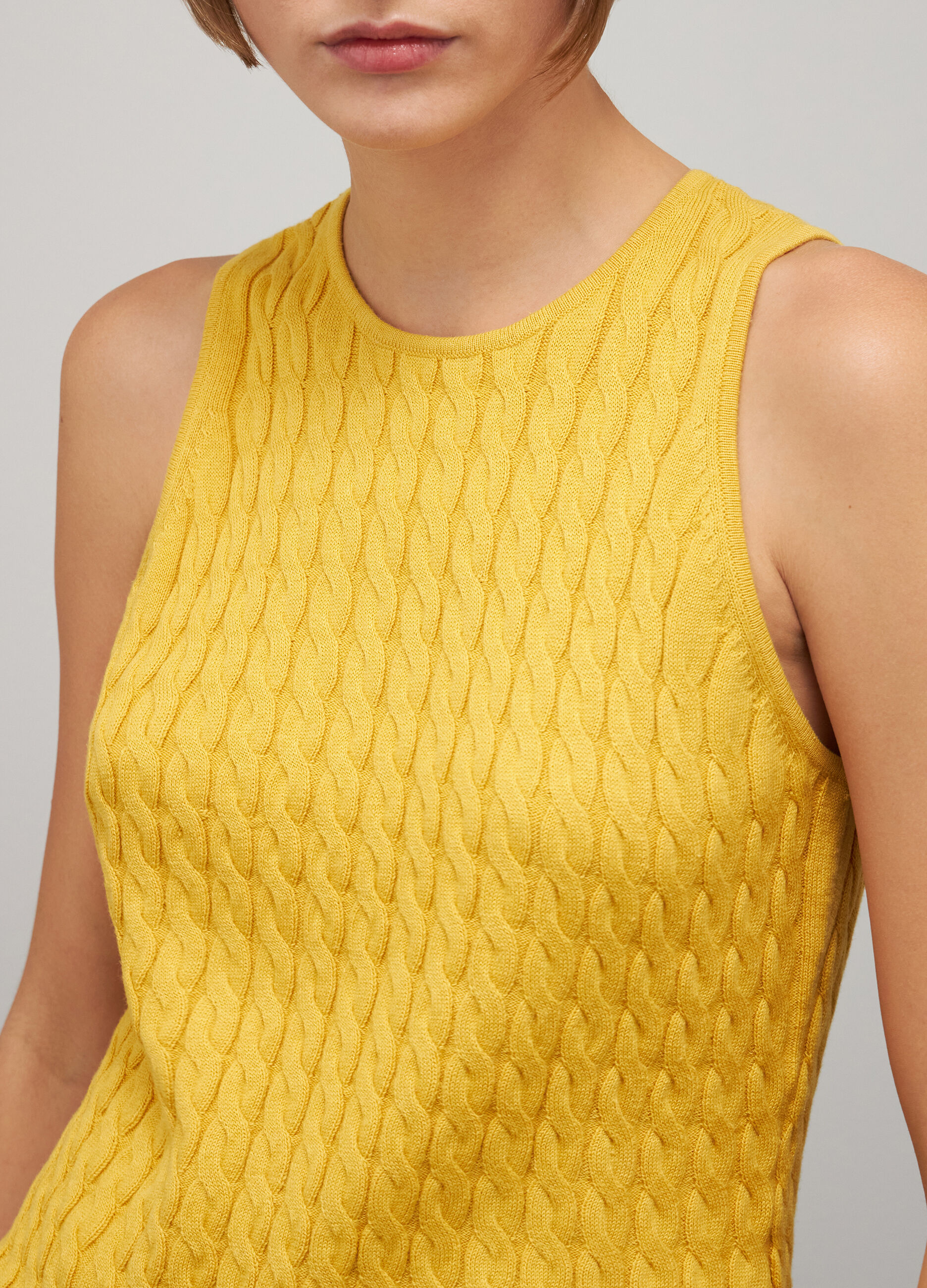 Yellow cable-knit tank top in cotton and silk_3