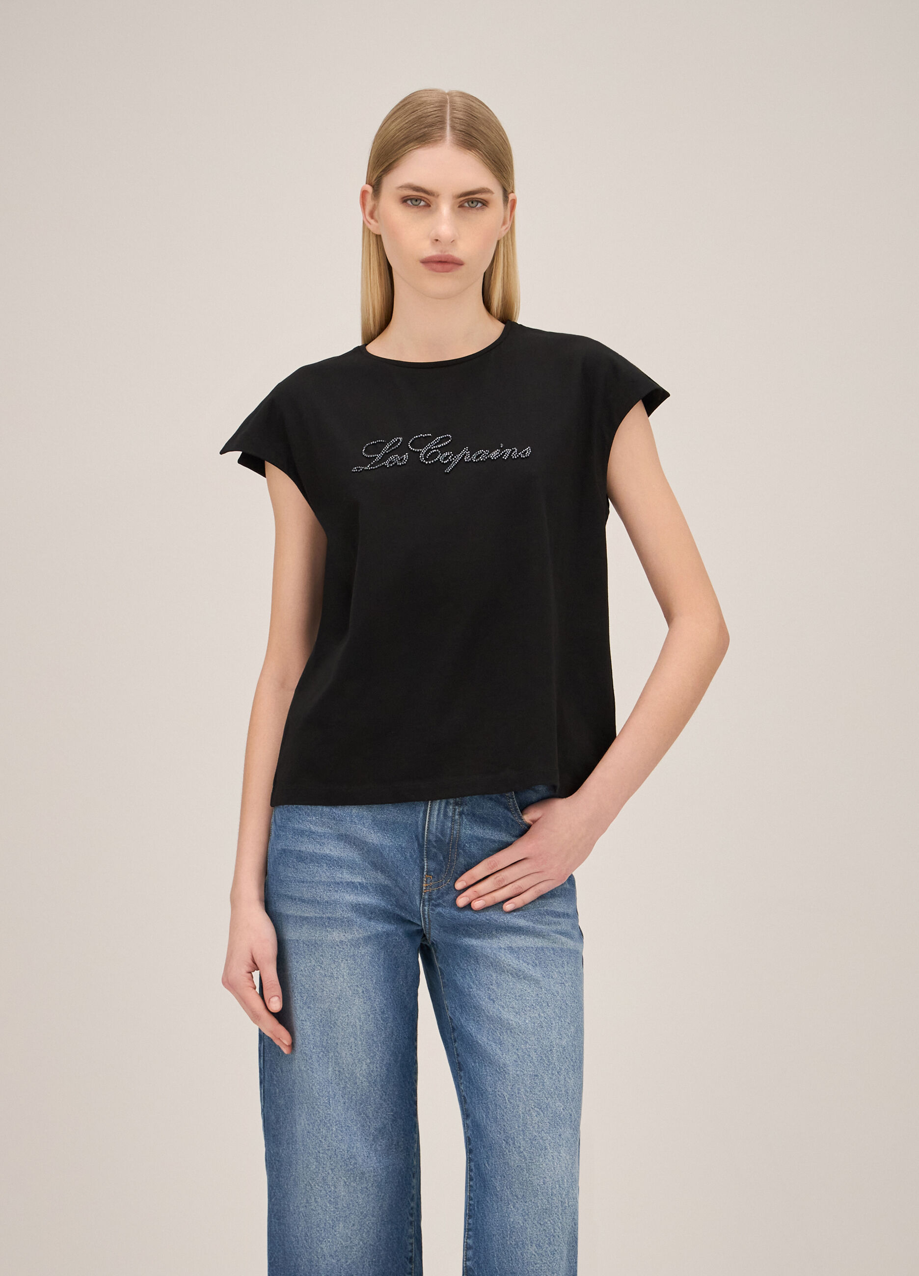 Stretch cotton t-shirt with lettering