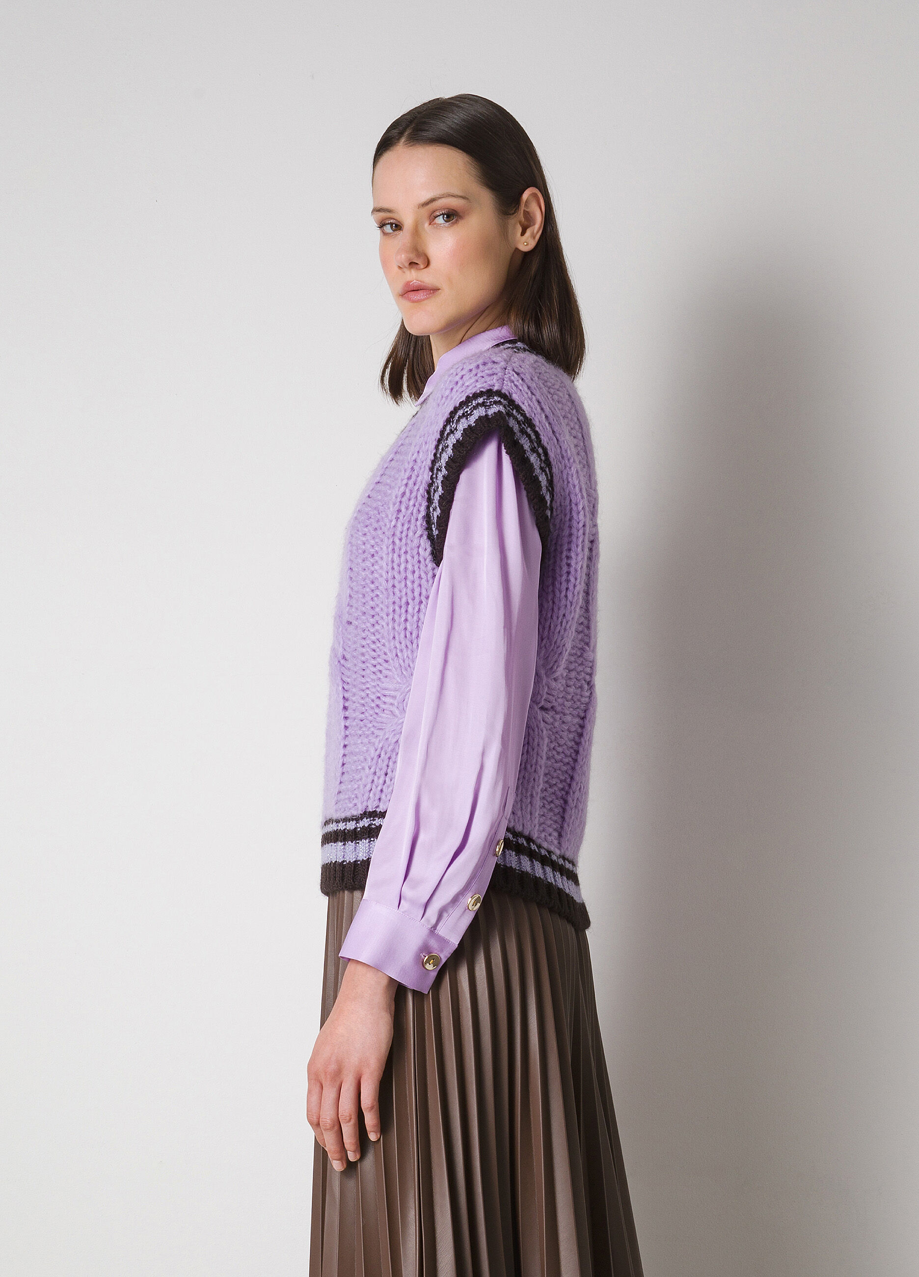 Mohair wool-blend tricot waistcoat with V-neck