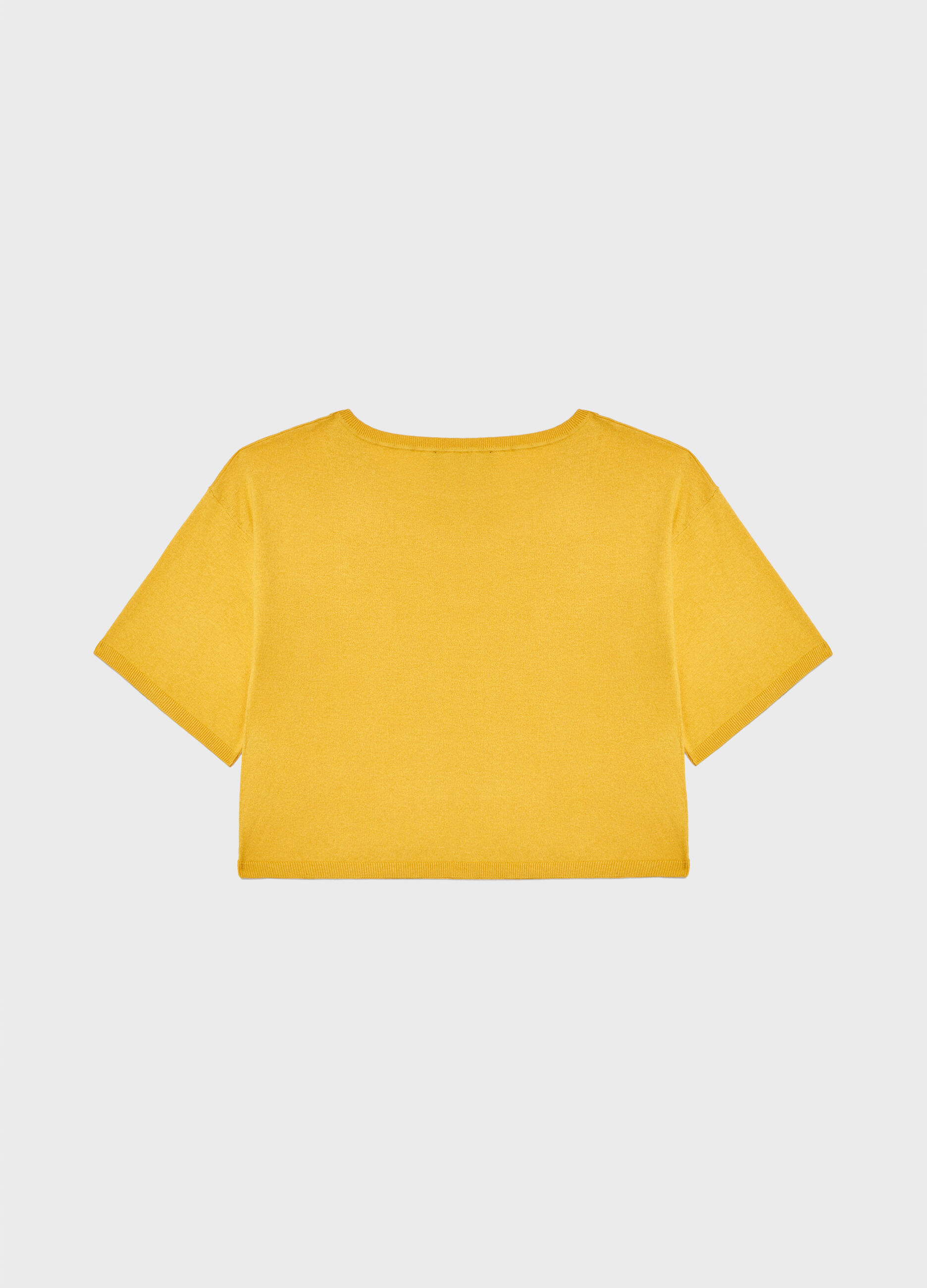 Yellow short-sleeved tricot sweater in silk and cotton_5