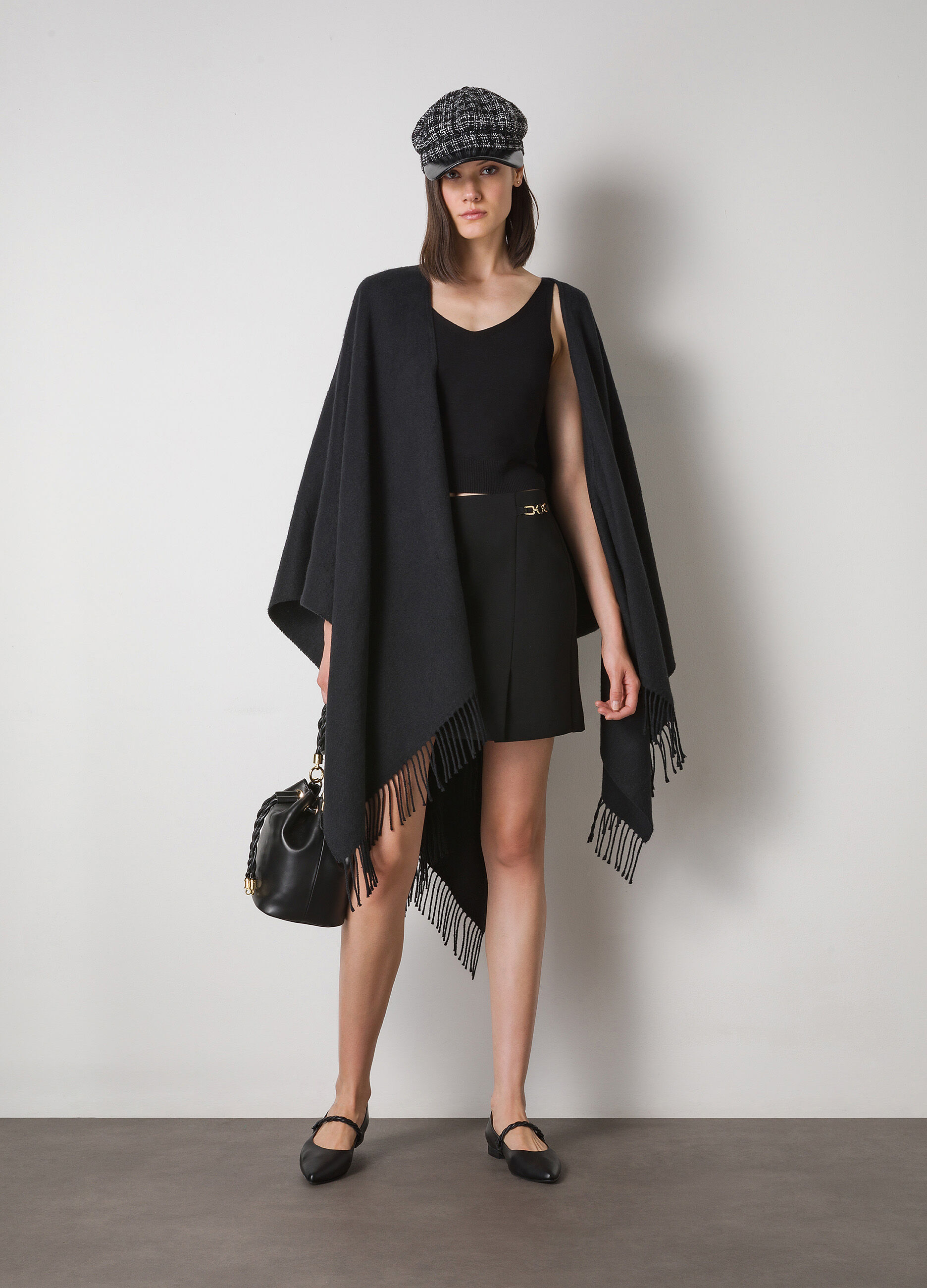 Black cotton blend shawl scarf