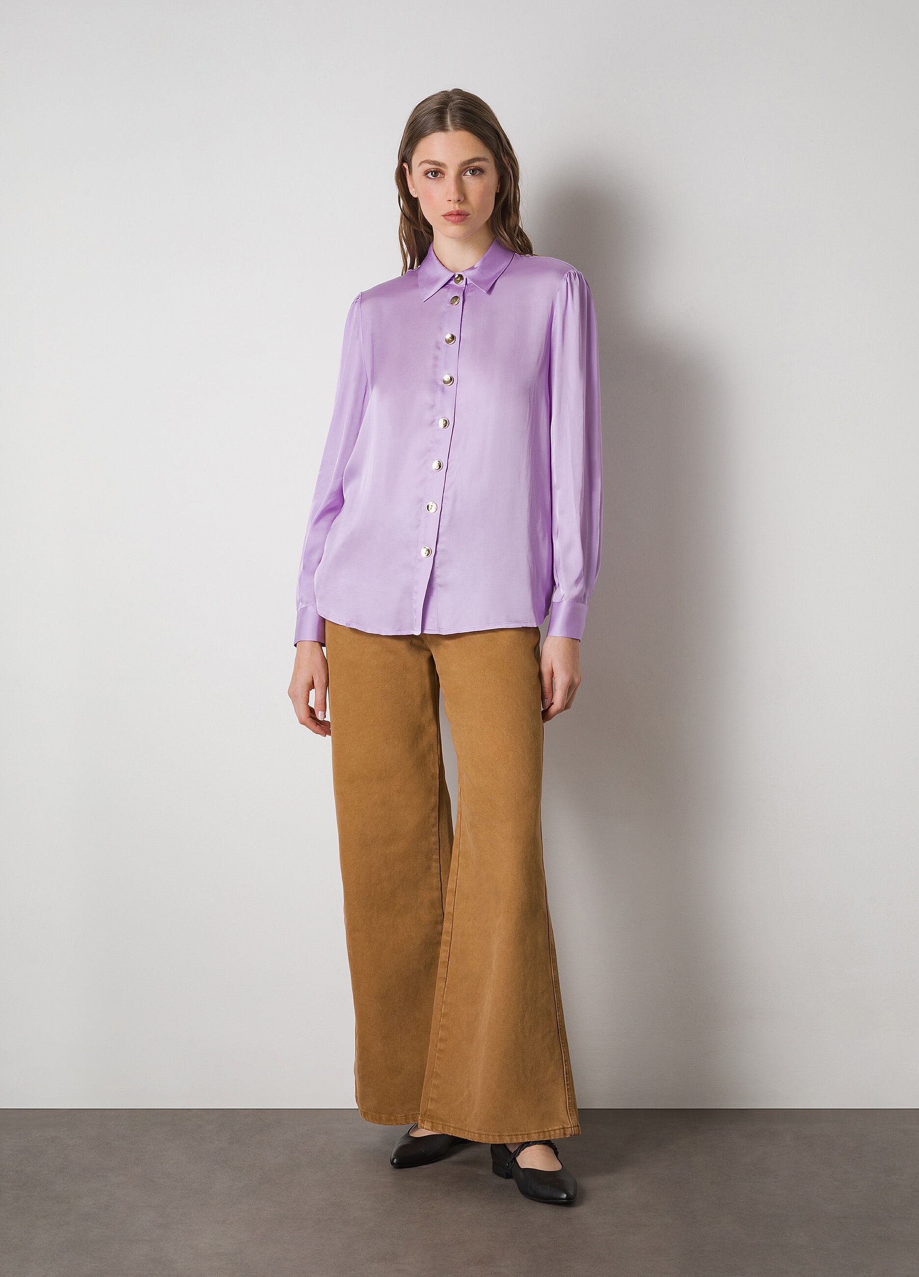Gathered long-sleeved shirt_0