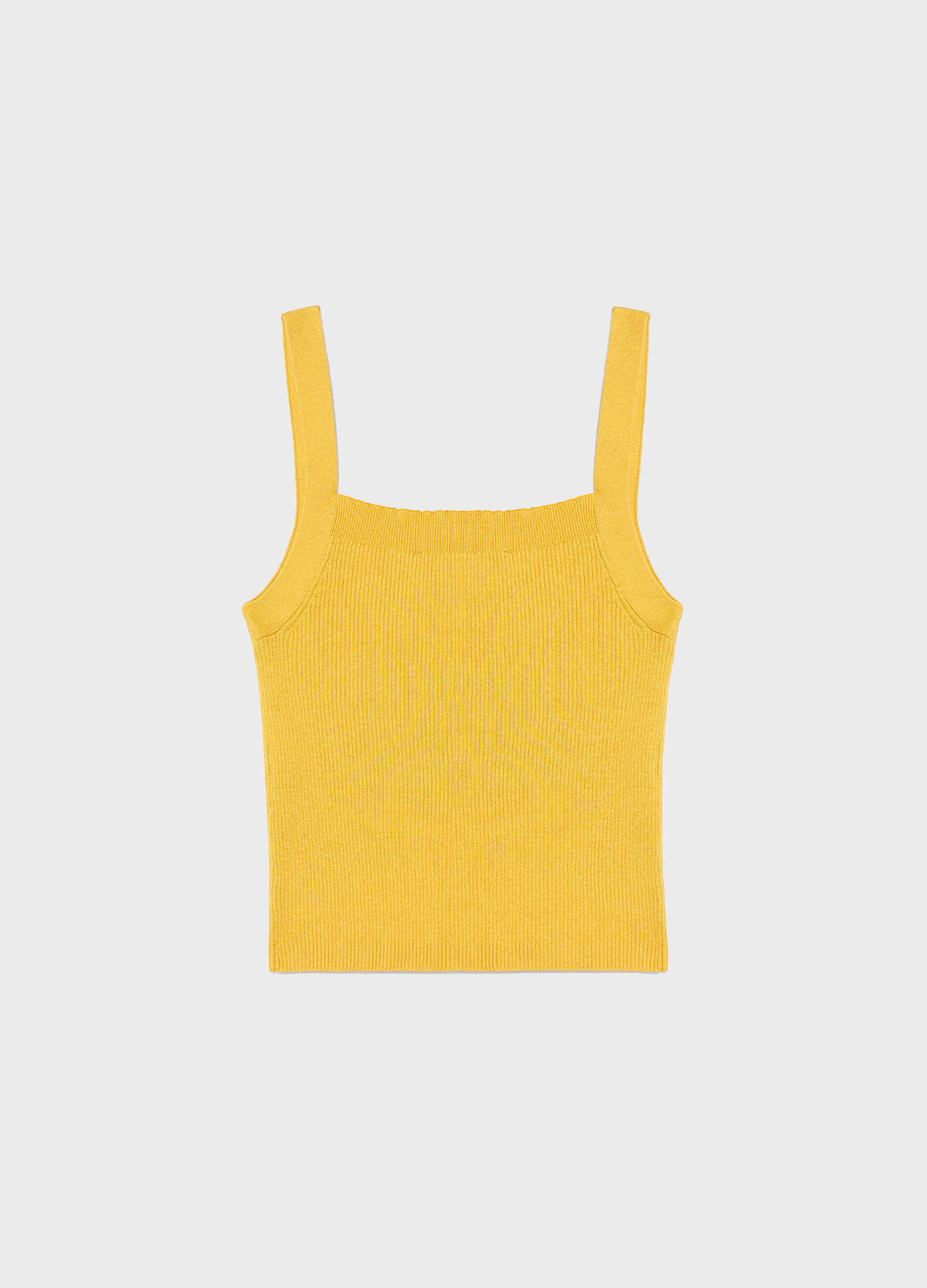 Yellow ribbed cotton and silk tank top_5