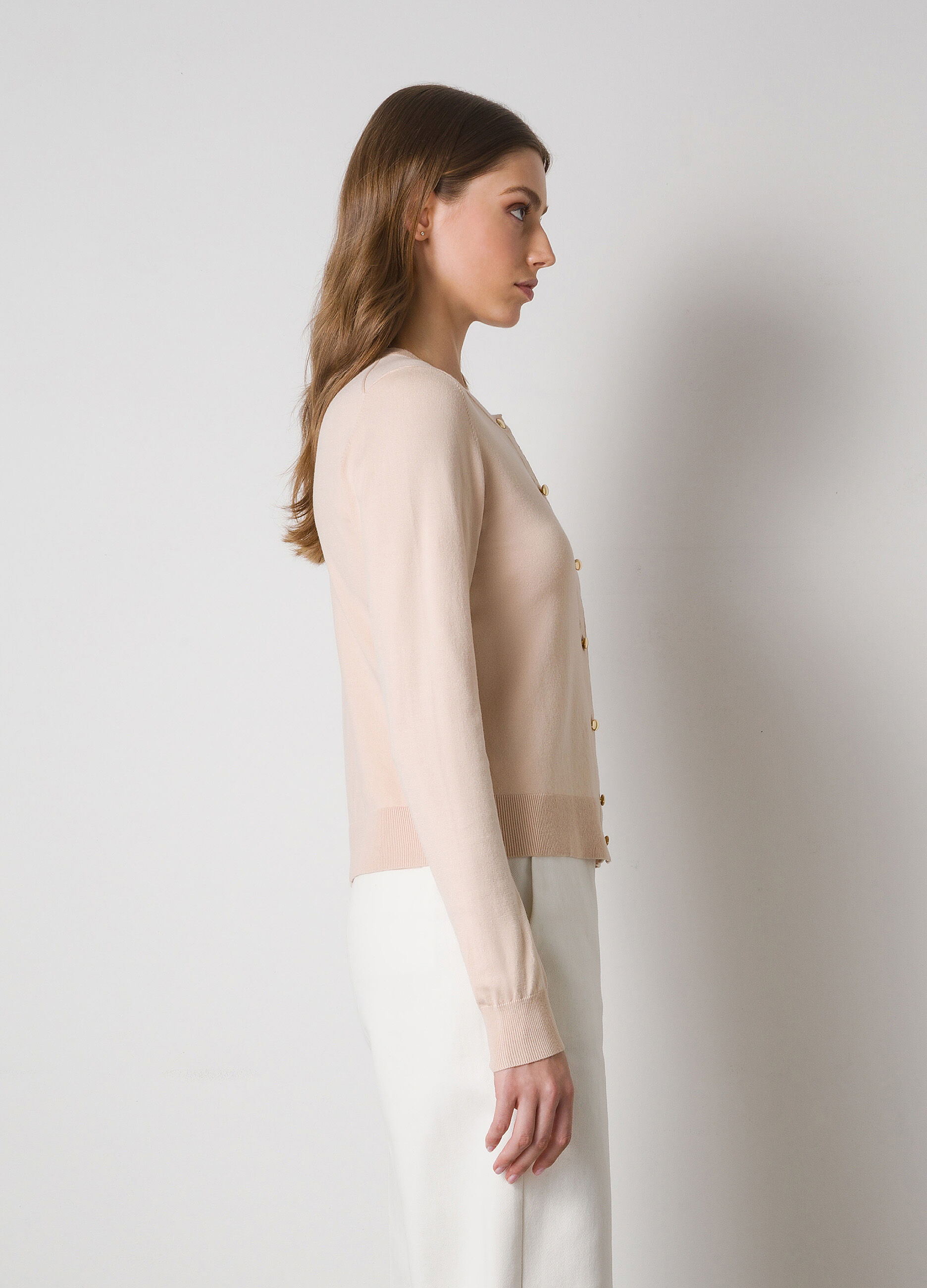 Round-neck tricot cardigan