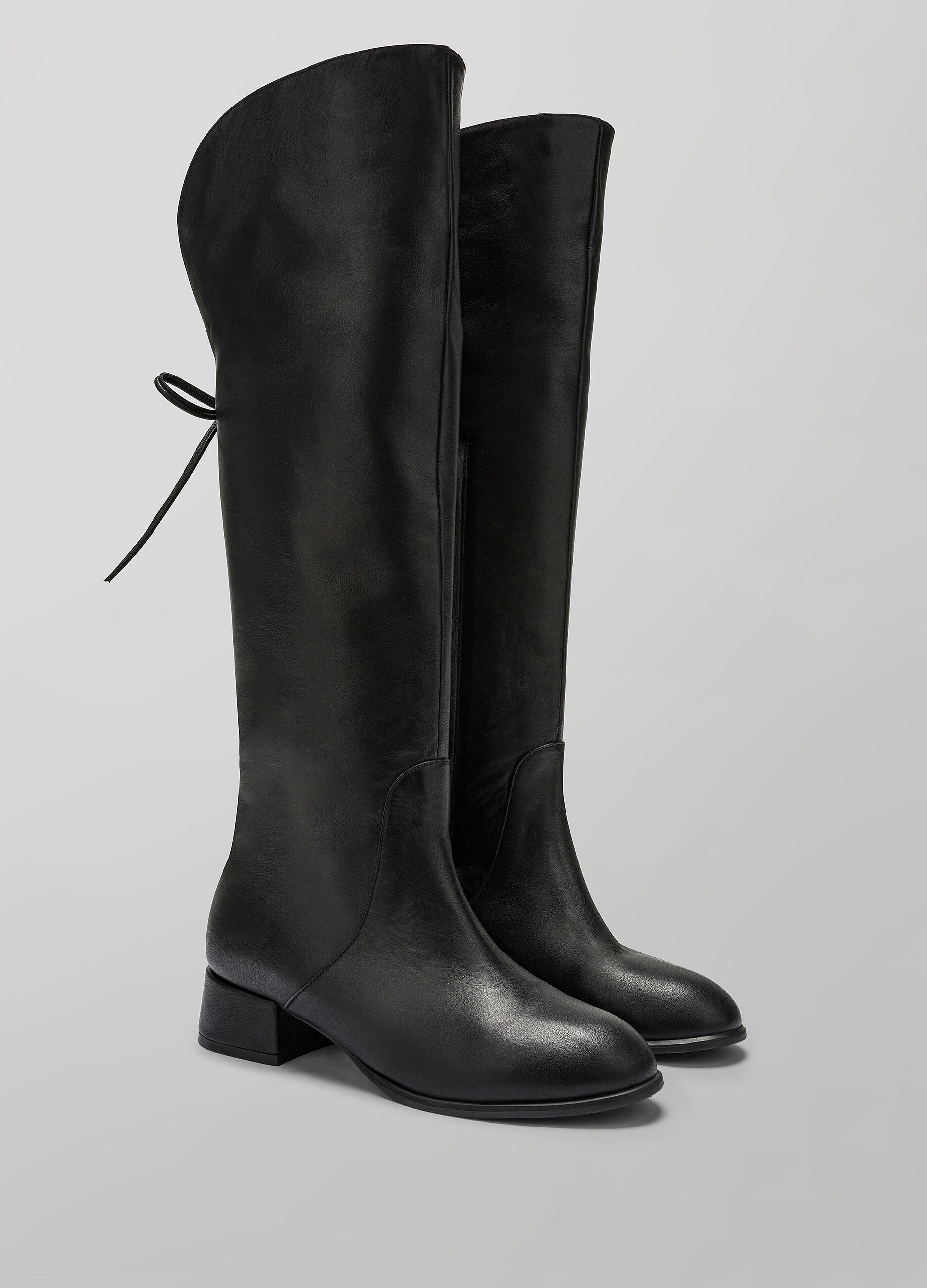 Black faux leather knee-high boot_0
