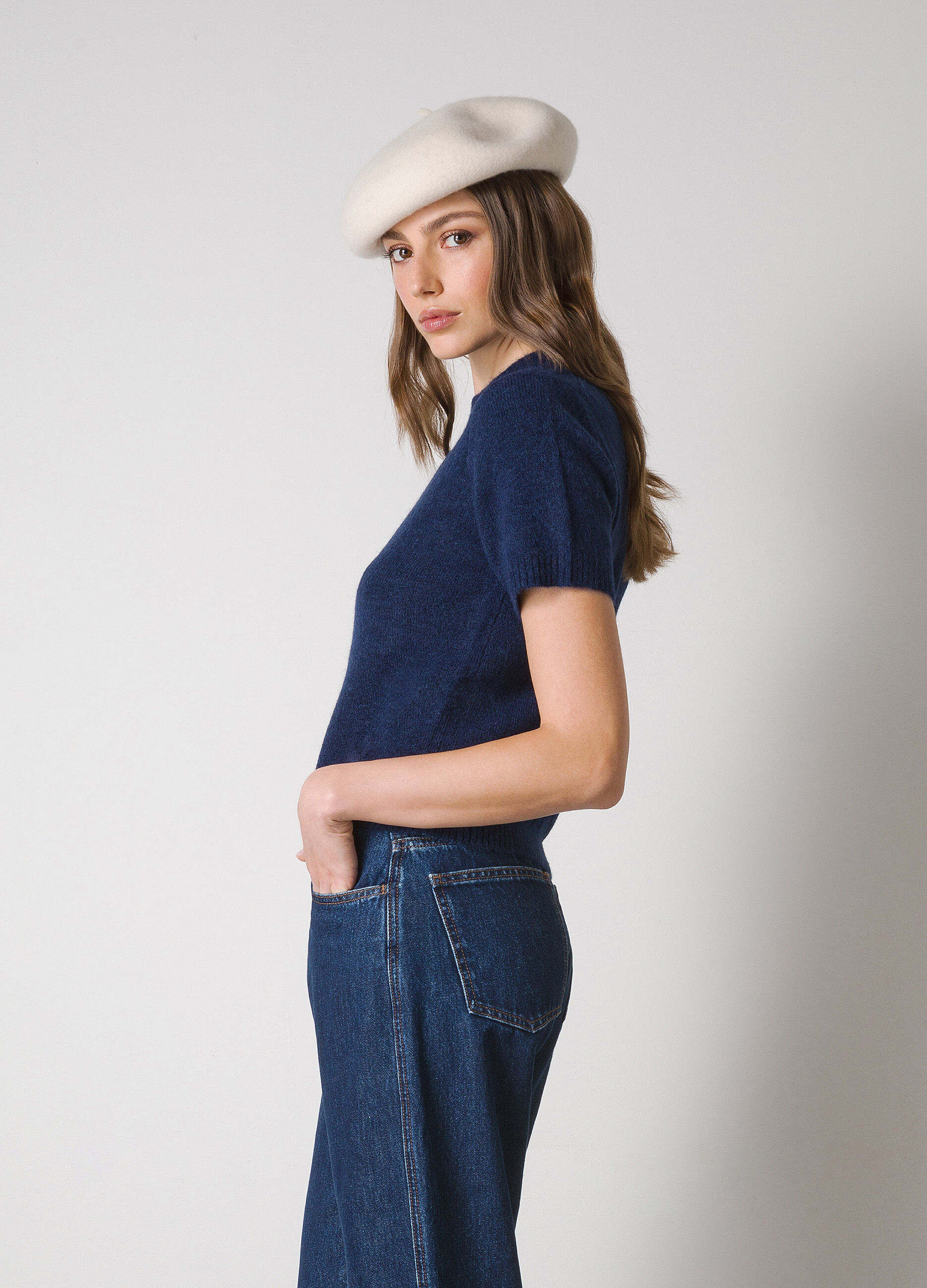 Short-sleeved alpaca wool-blend tricot