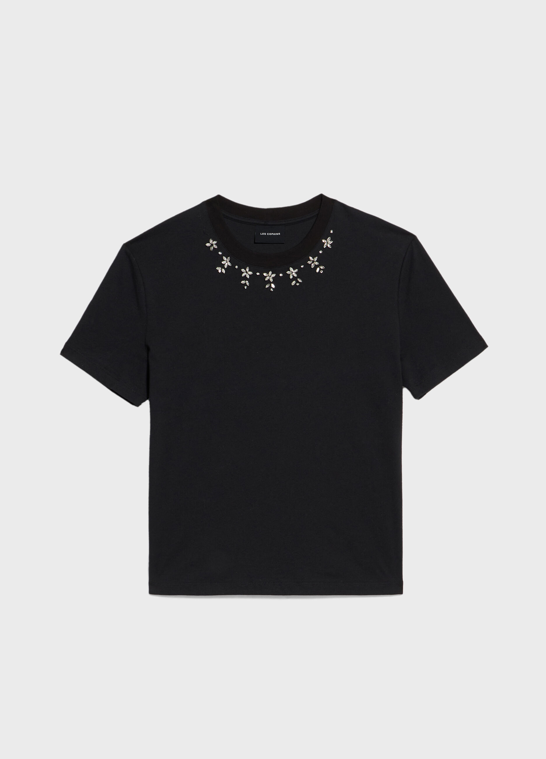 Stretch cotton T-shirt with diamantés