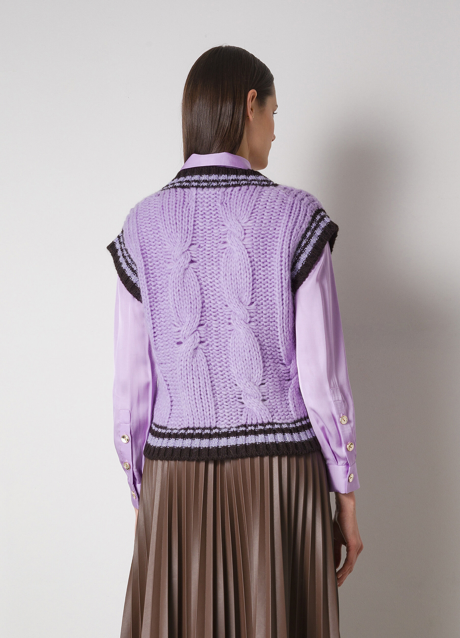 Mohair wool-blend tricot waistcoat with V-neck