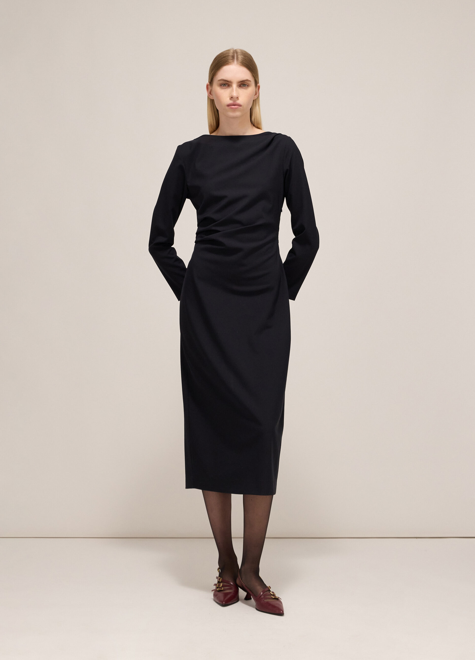 Midi dress with draping