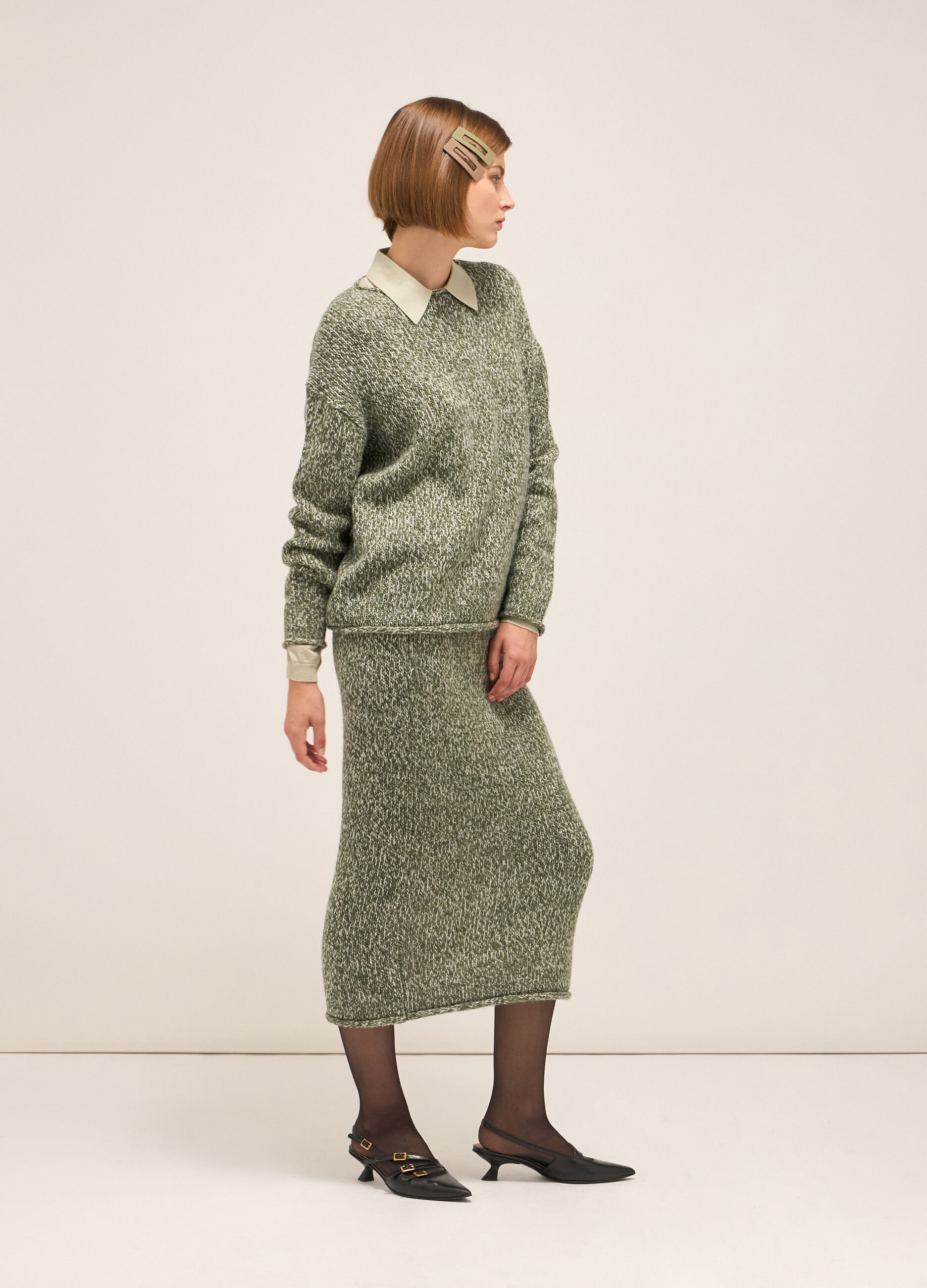 Longuette skirt in mélange knit