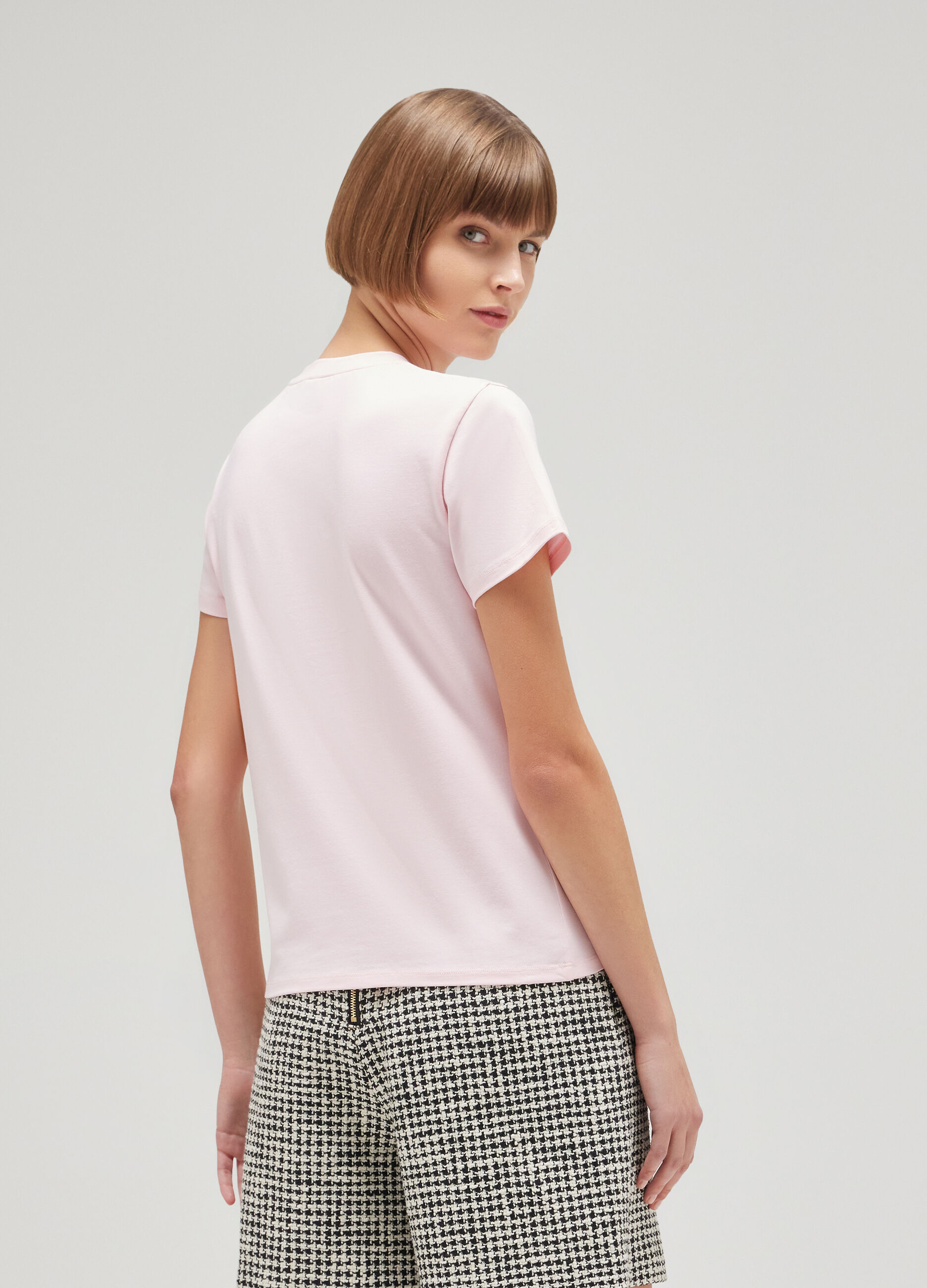 Pink half-sleeve T-shirt in stretch cotton_2