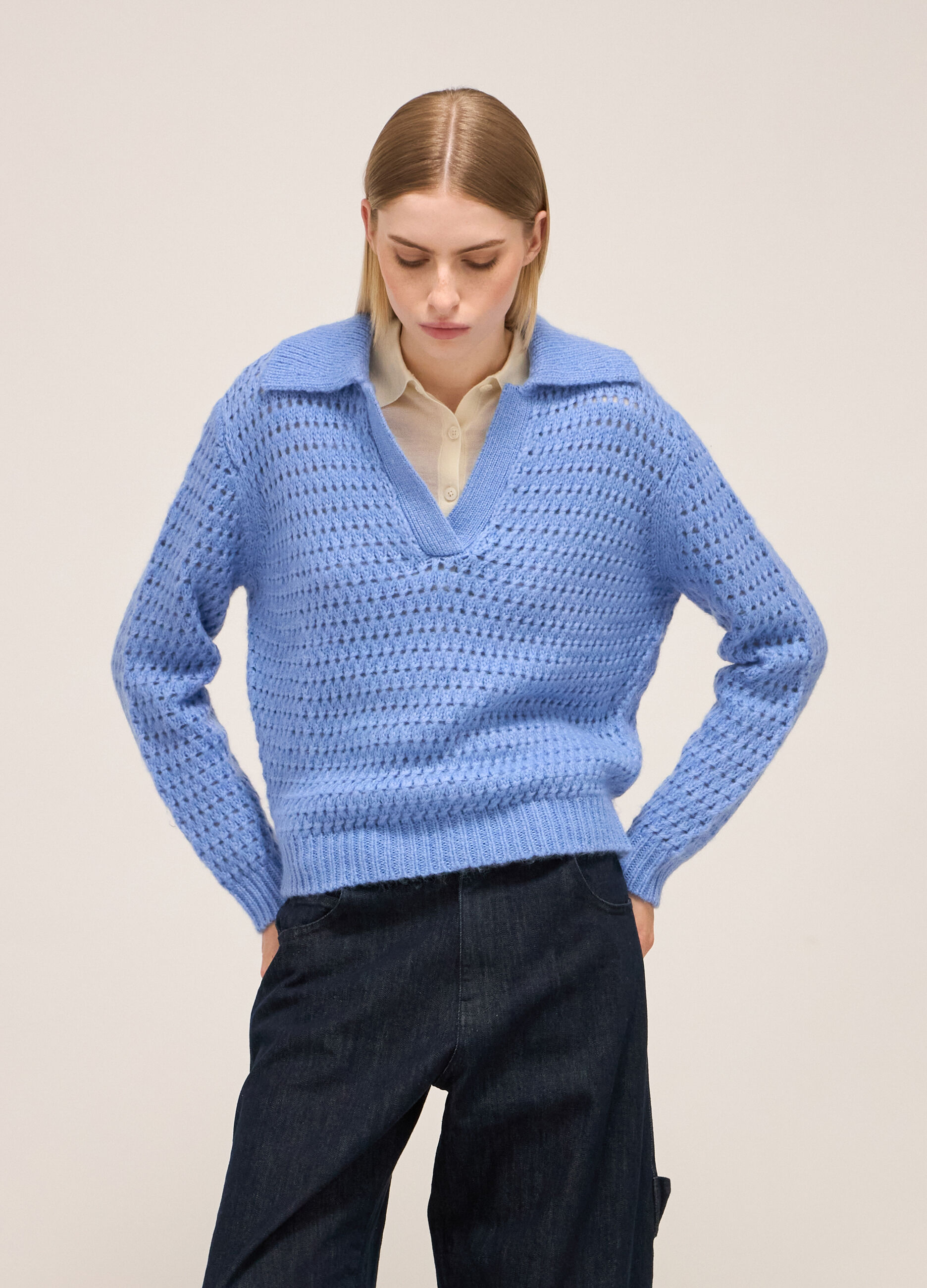 Polo shirt in alpaca, wool and cotton blend
