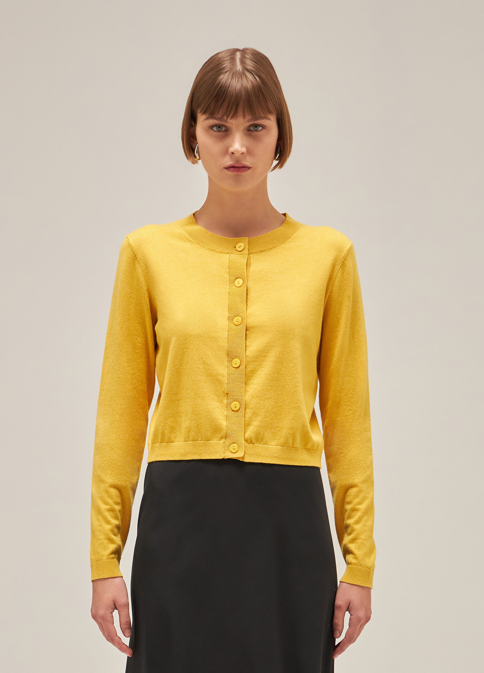 Yellow silk and cotton tricot cardigan_1