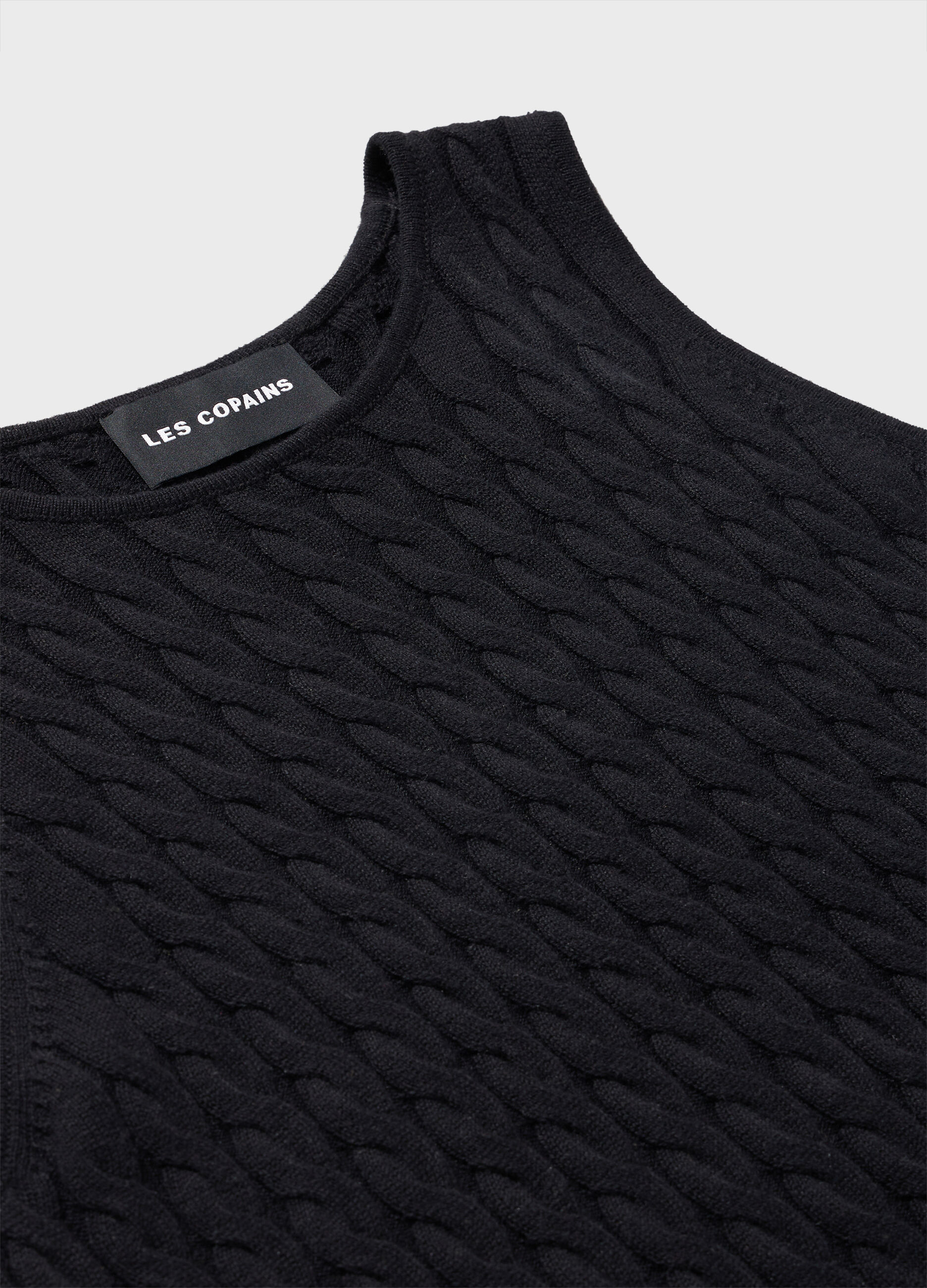 Black cable-knit tank top in cotton and silk_6