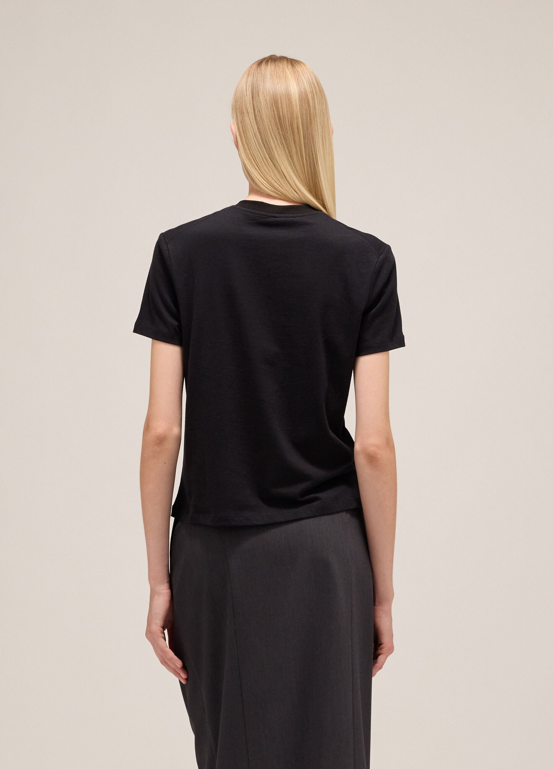 Stretch cotton T-shirt with diamantés