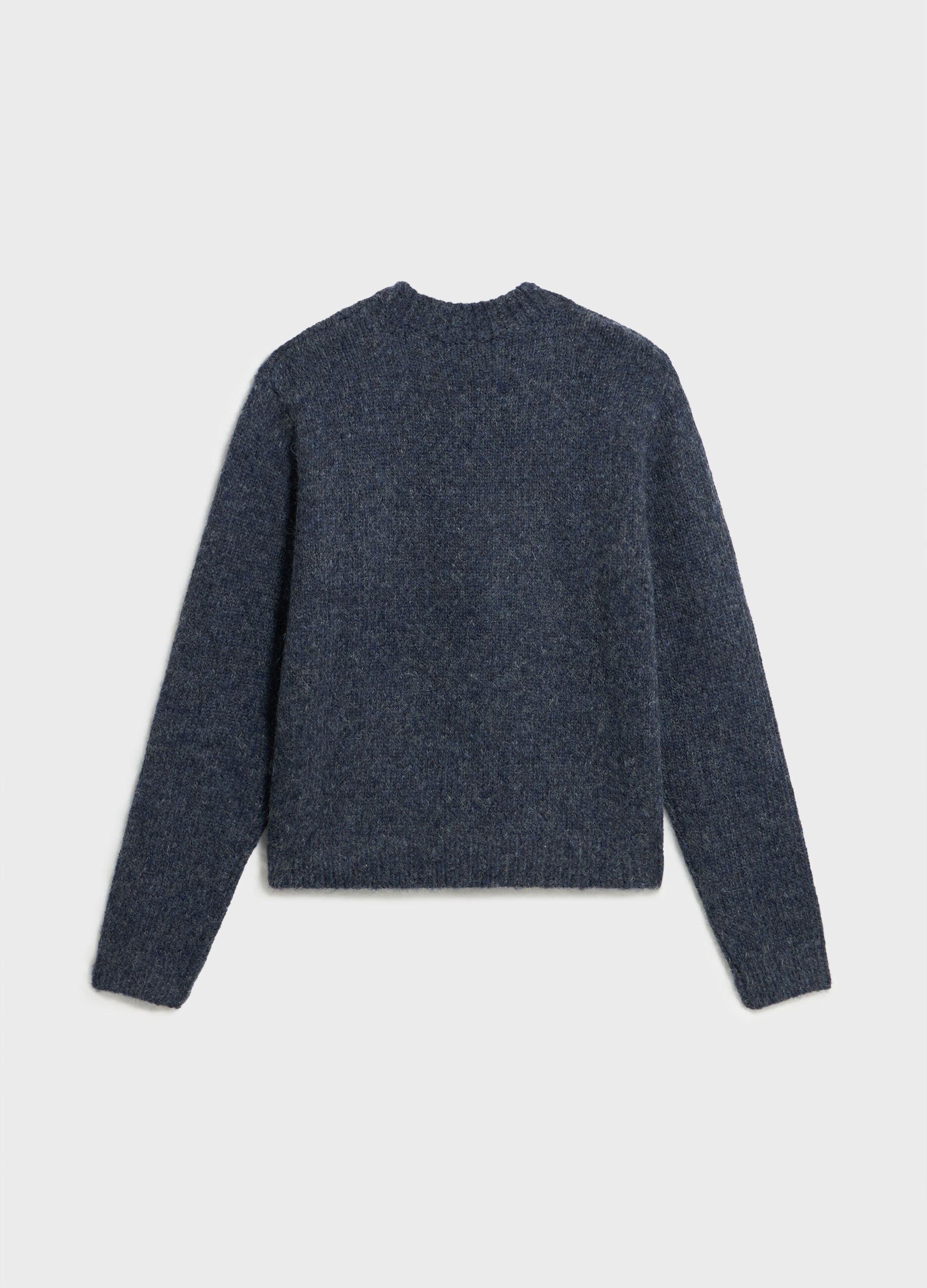 Knitted sweater with round neck in alpaca, wool and cotton