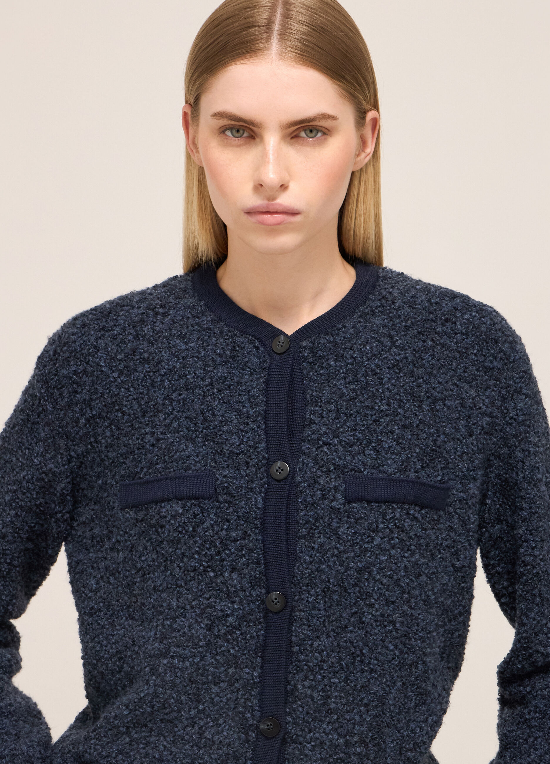 Knitted cardigan in virgin wool blend