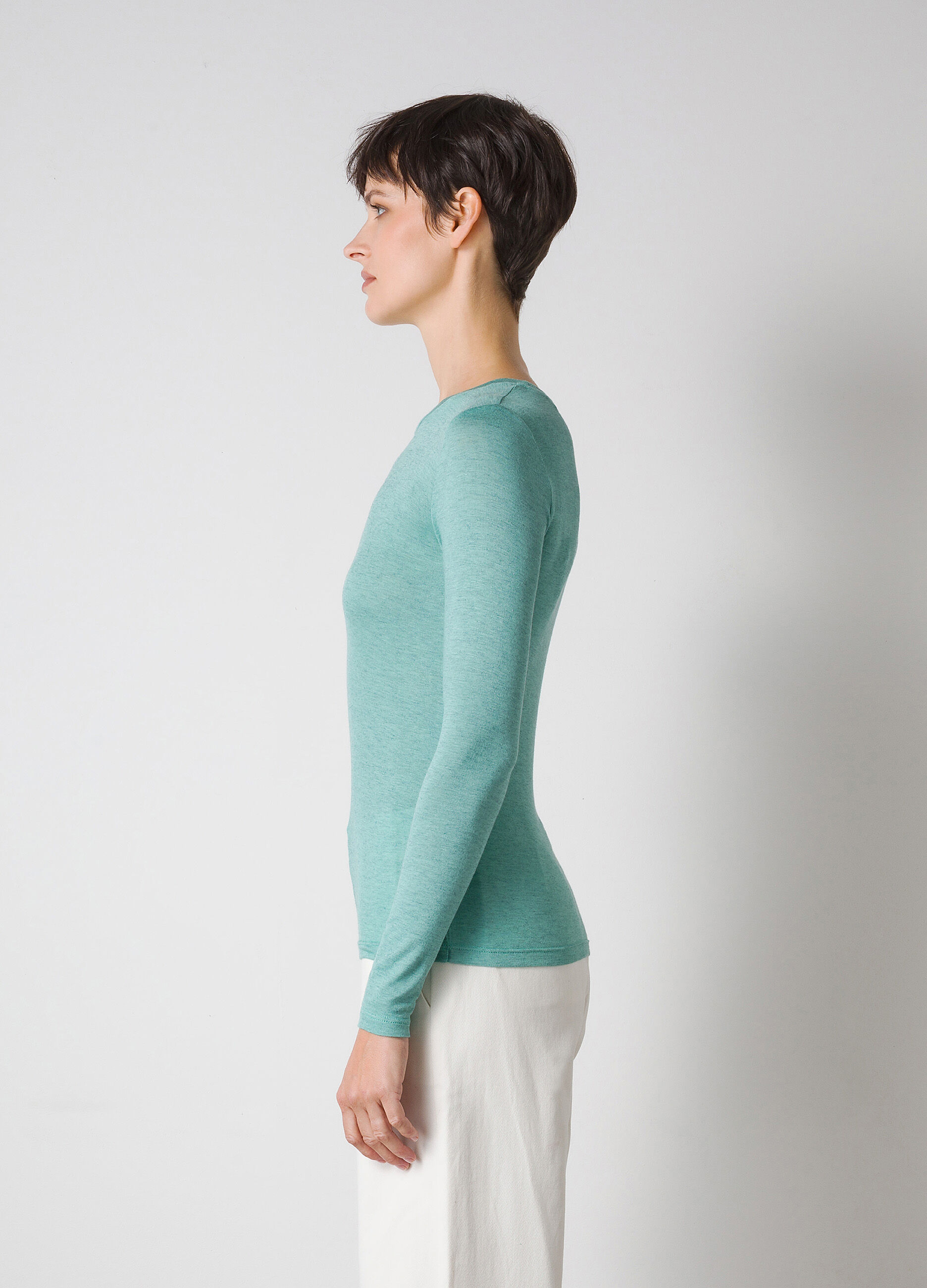 Green wool blend long sleeve T-shirt