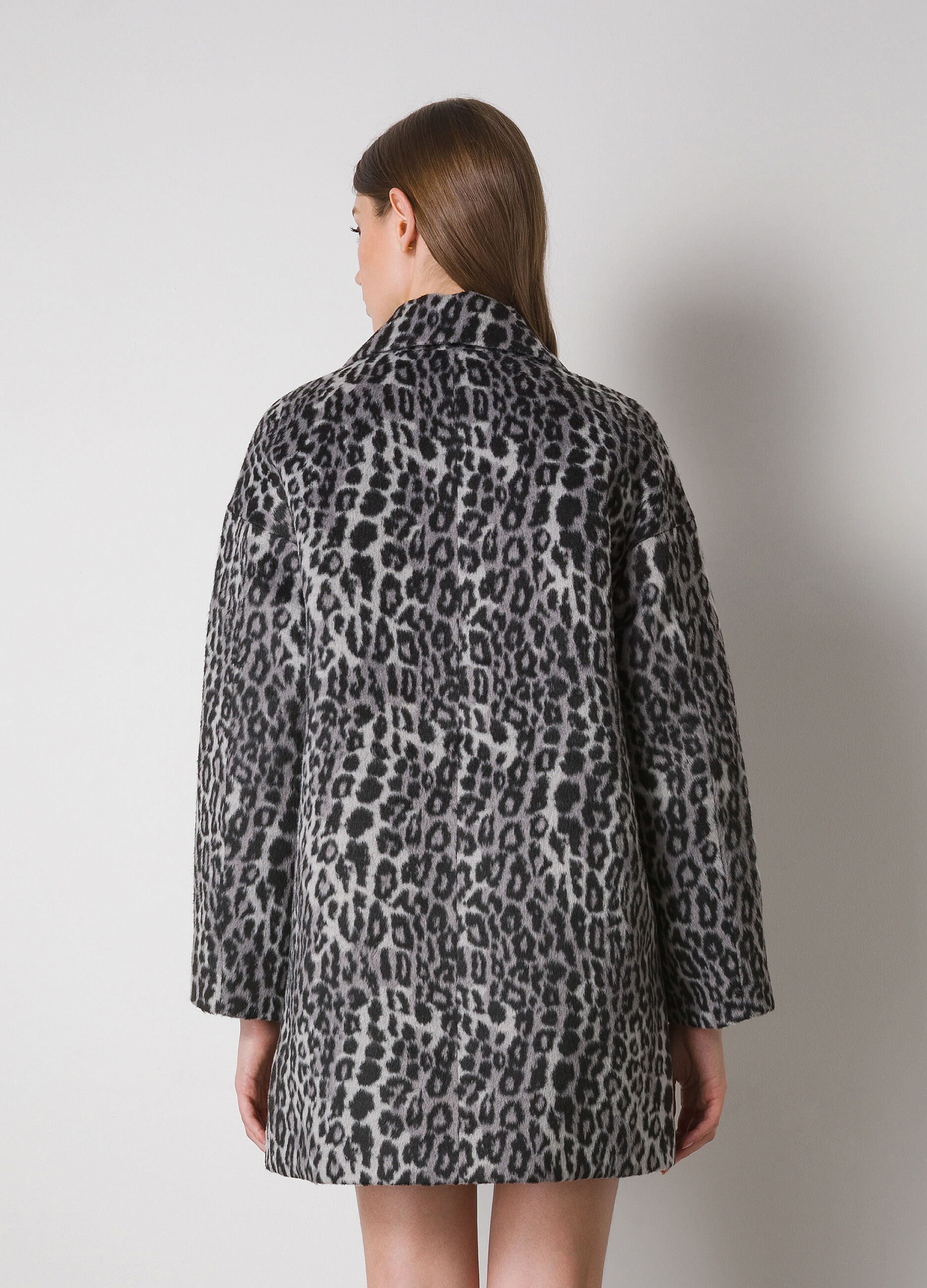 Wool blend coat with animal print