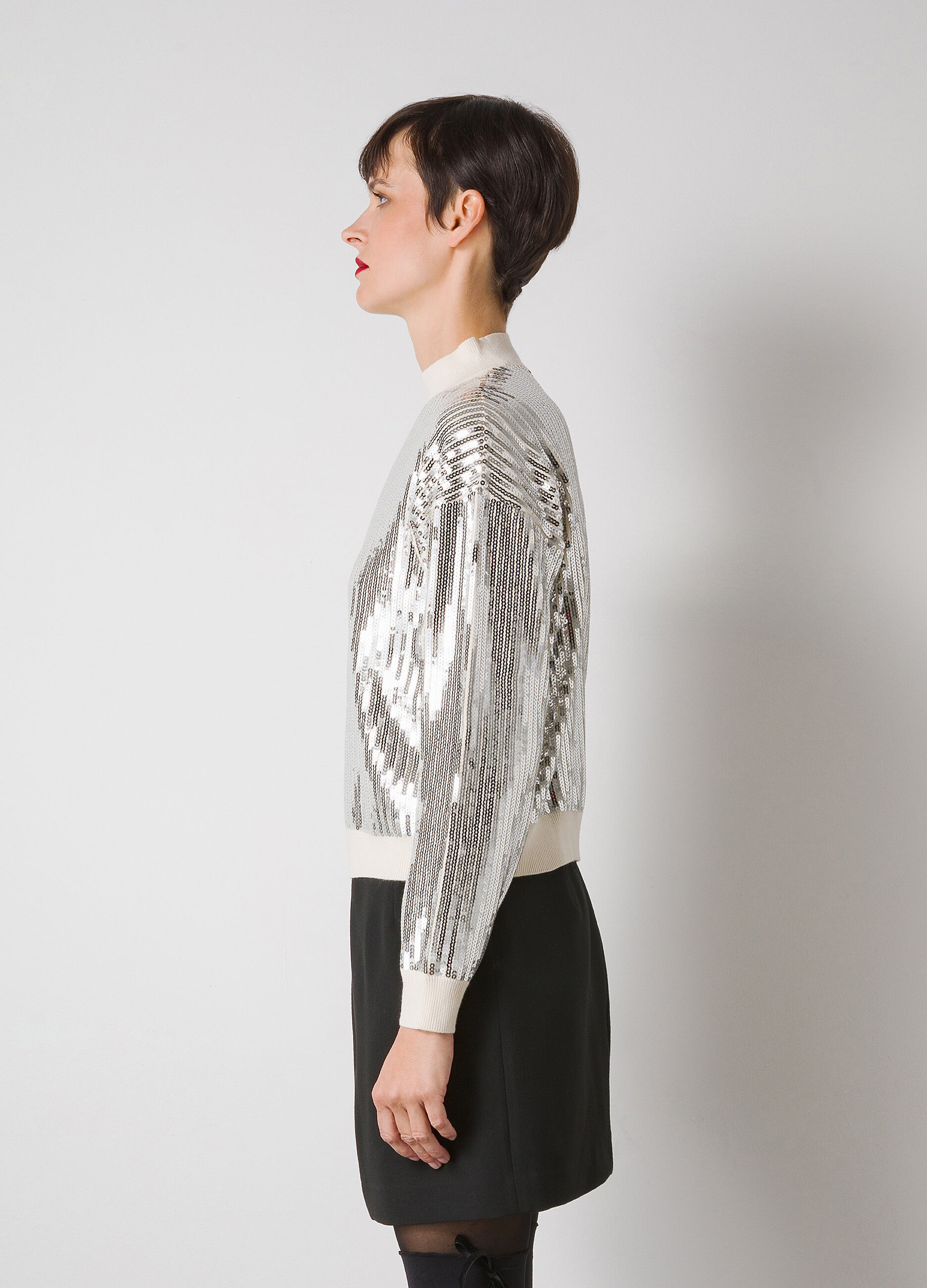 White sequin turtleneck sweater
