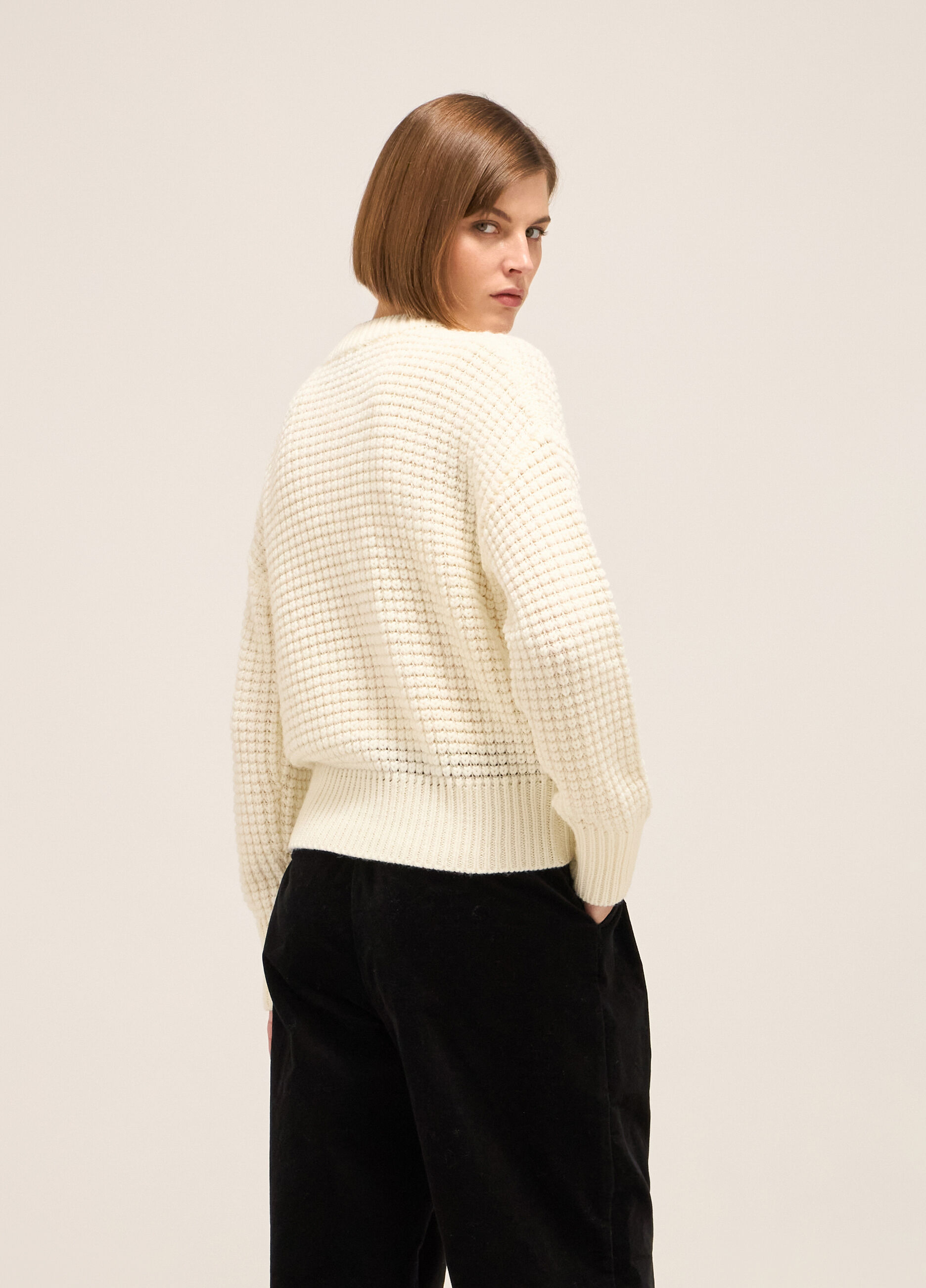 Knitted sweater with round neck in alpaca and wool blend