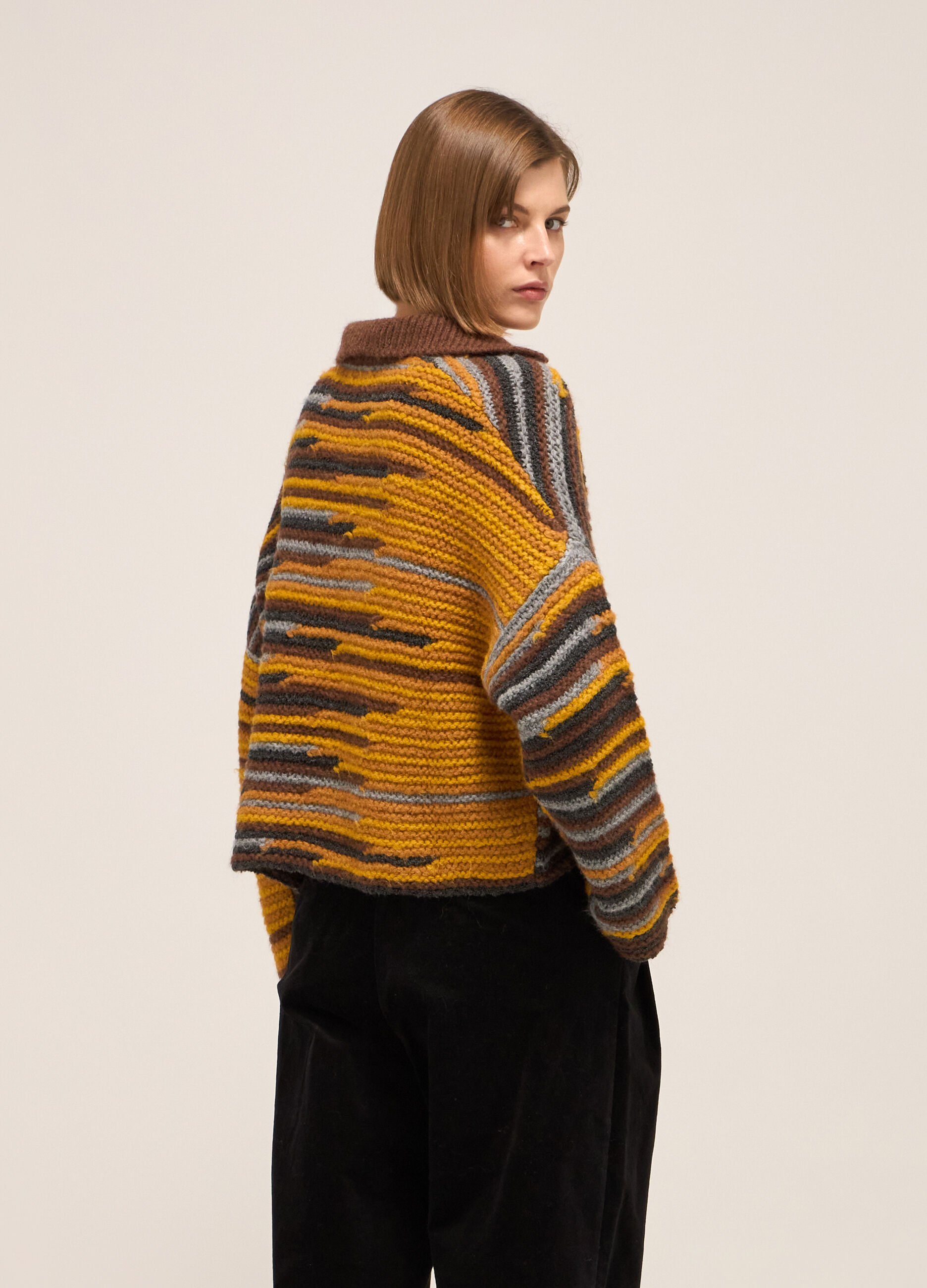 Knitted polo shirt with chunky stripes