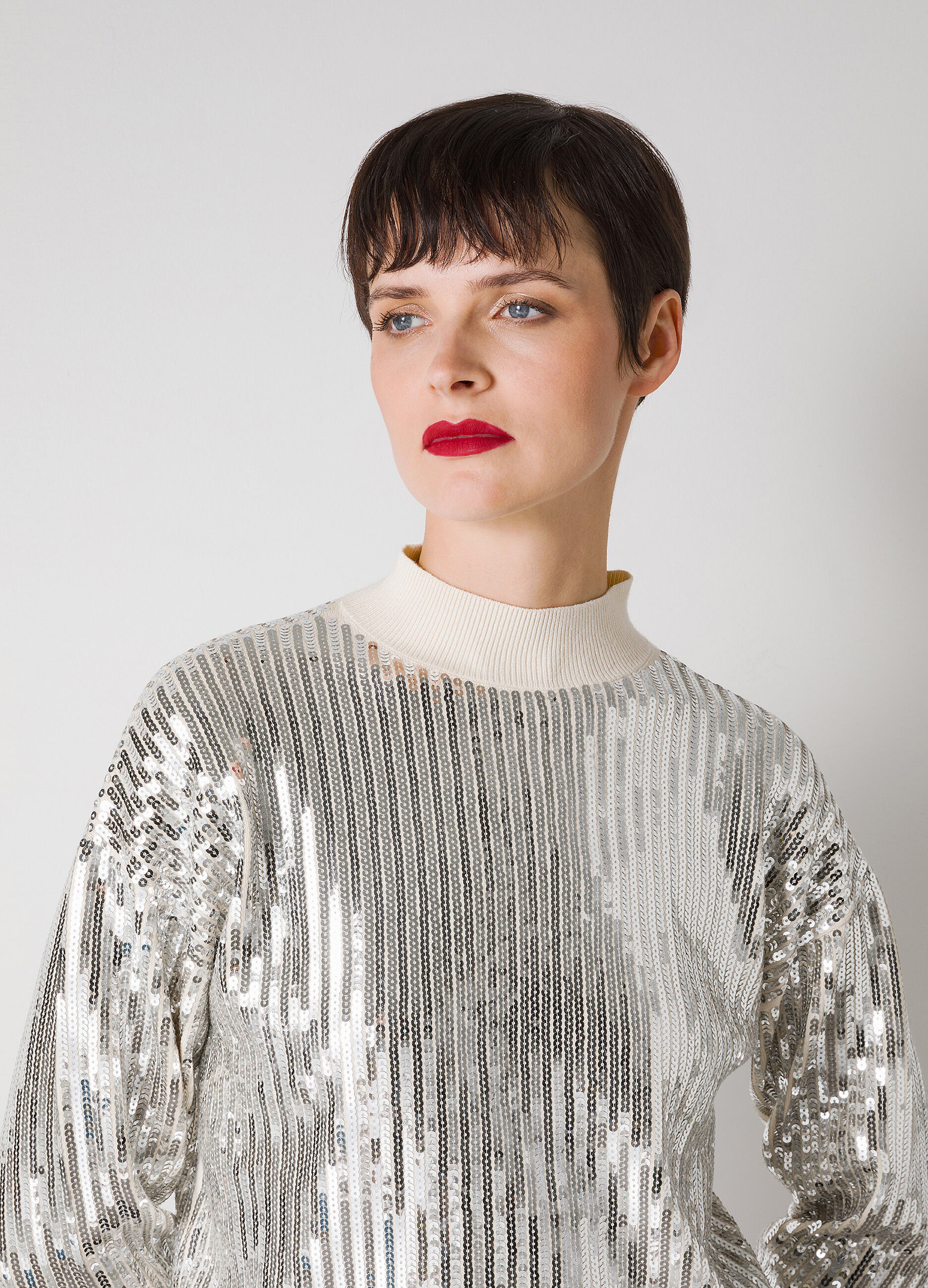 Woman s White sequin turtleneck sweater LES COPAINS
