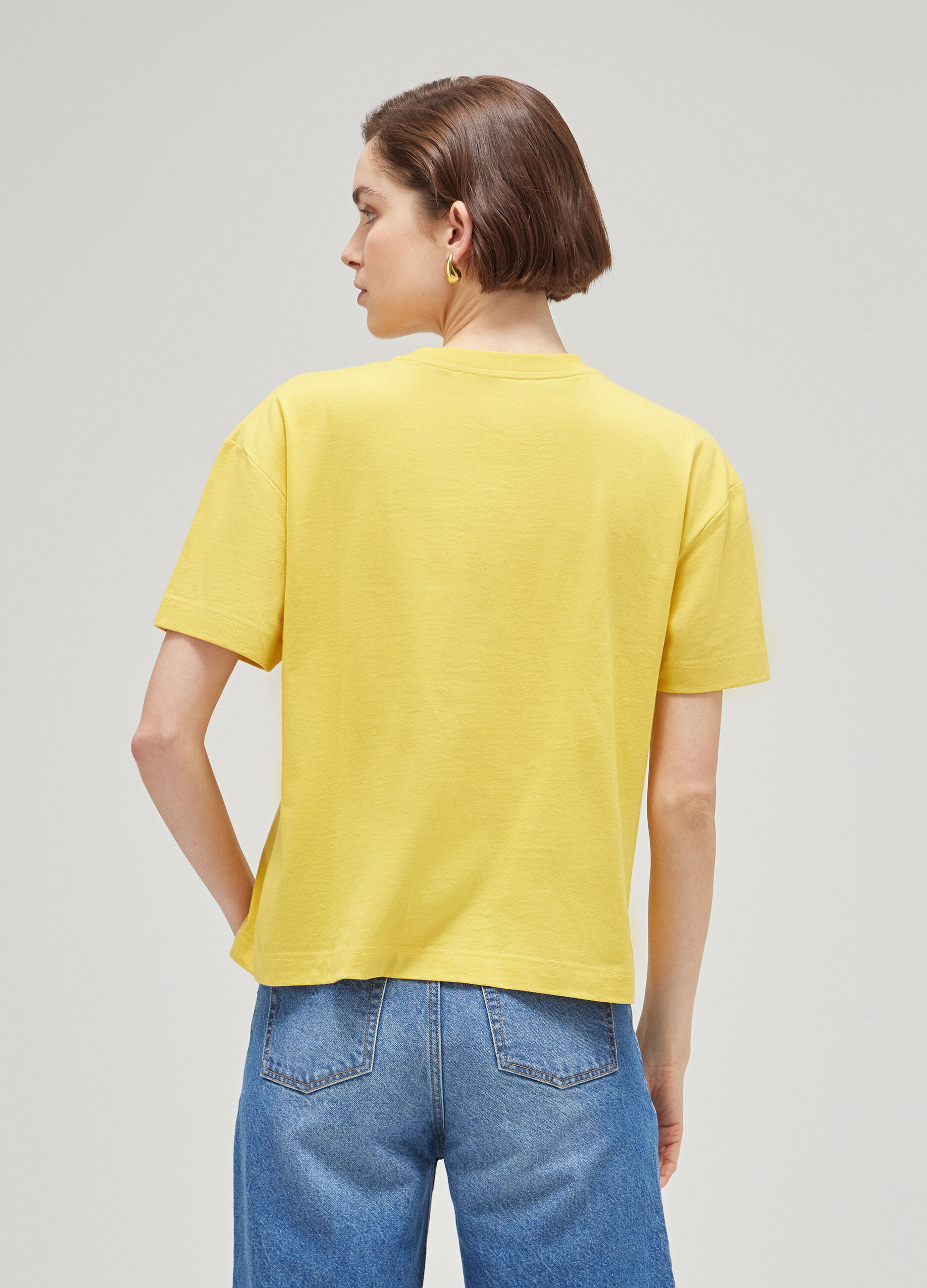 Yellow pure cotton logo T-shirt_2