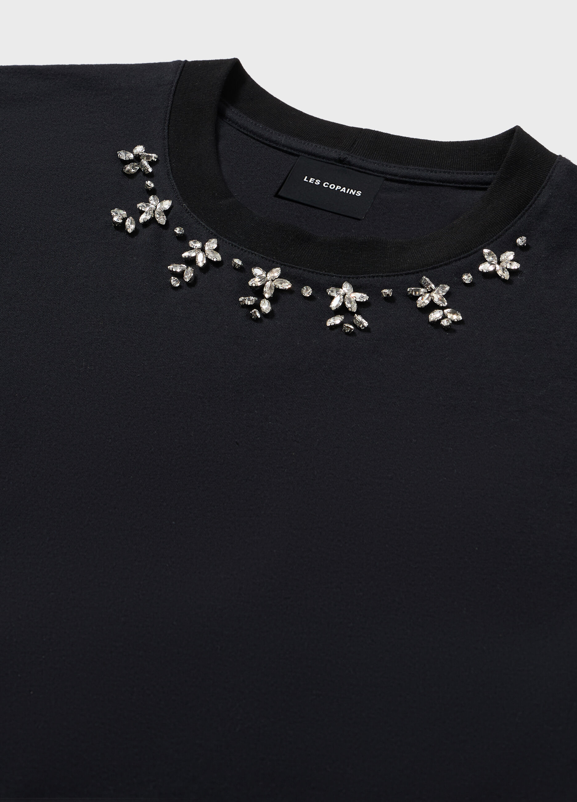 Stretch cotton T-shirt with diamantés