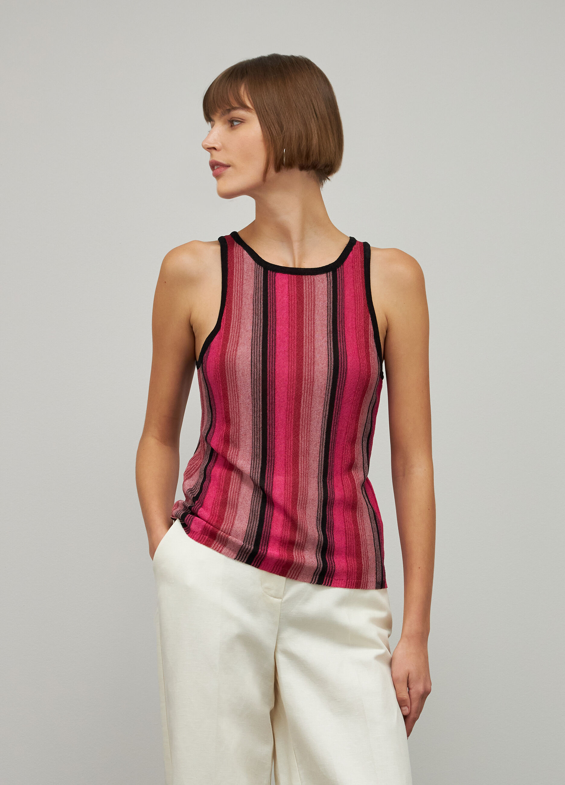 Pink and brown striped sleeveless top_1