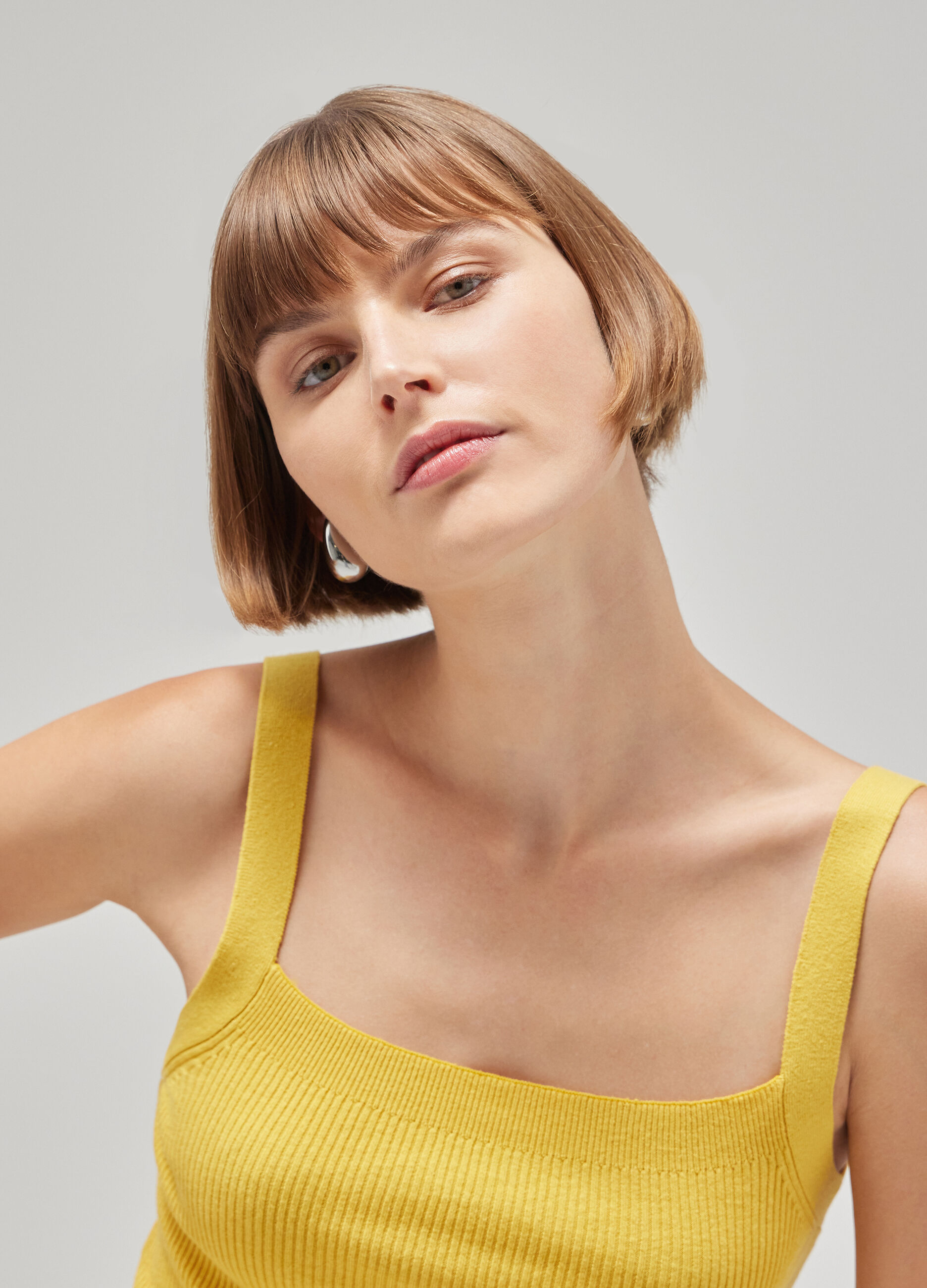 Yellow ribbed cotton and silk tank top_3