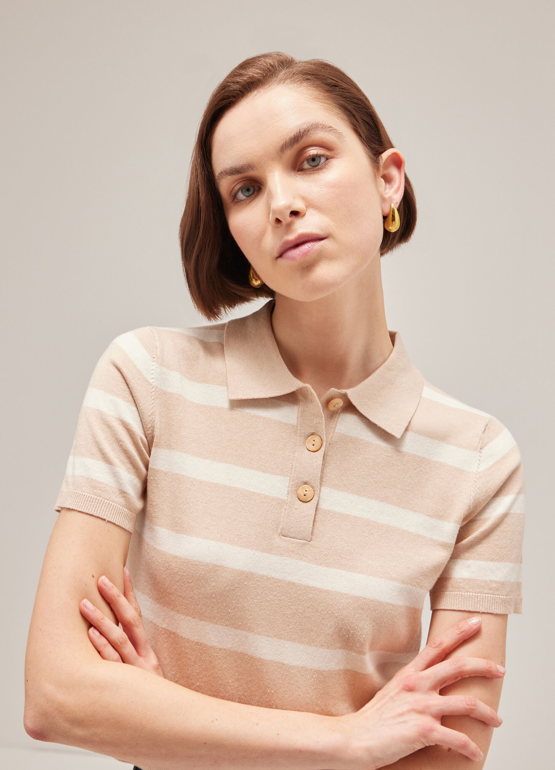 Striped cotton and silk tricot polo shirt_3
