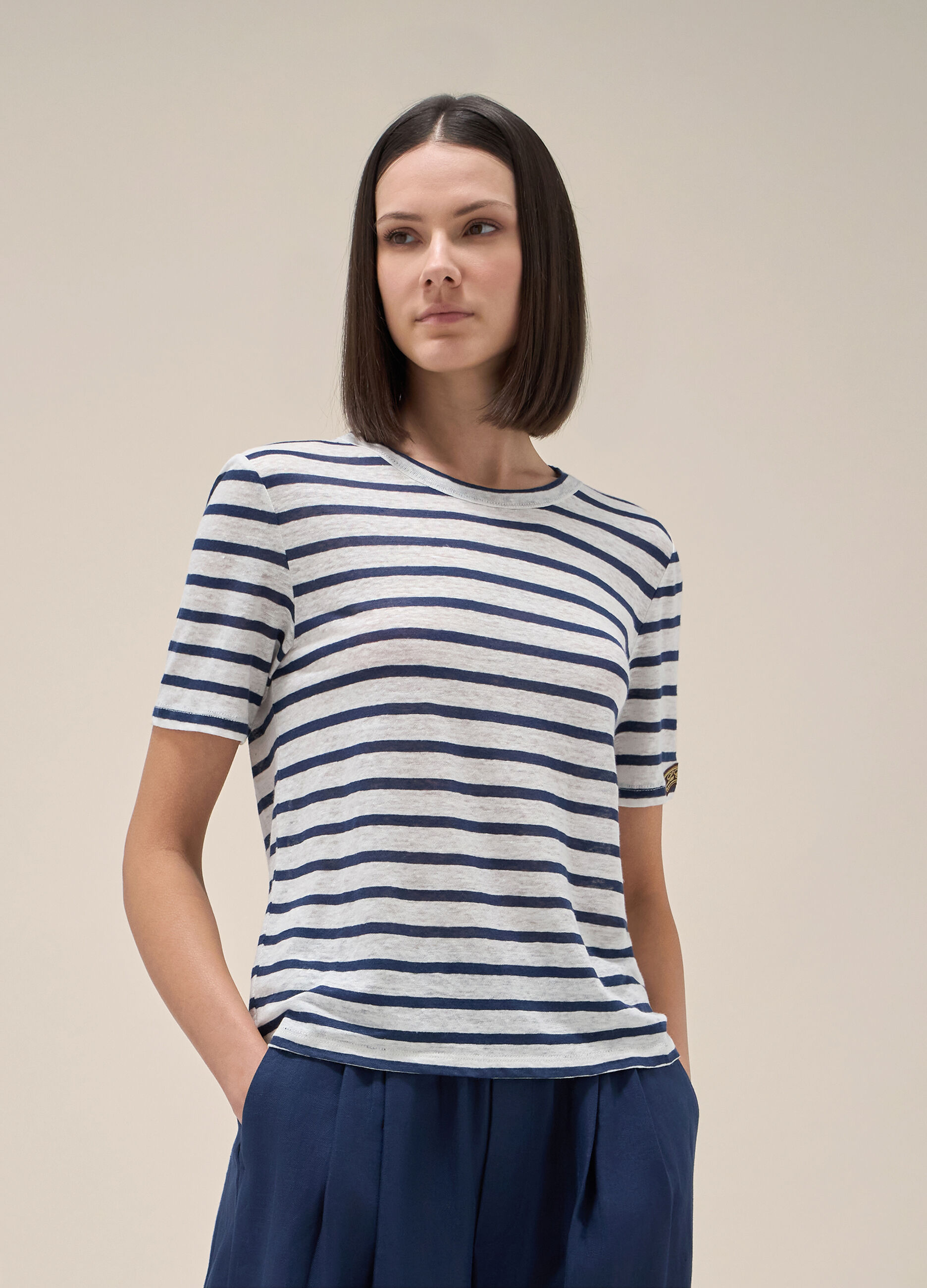 Striped T-shirt in pure linen_1