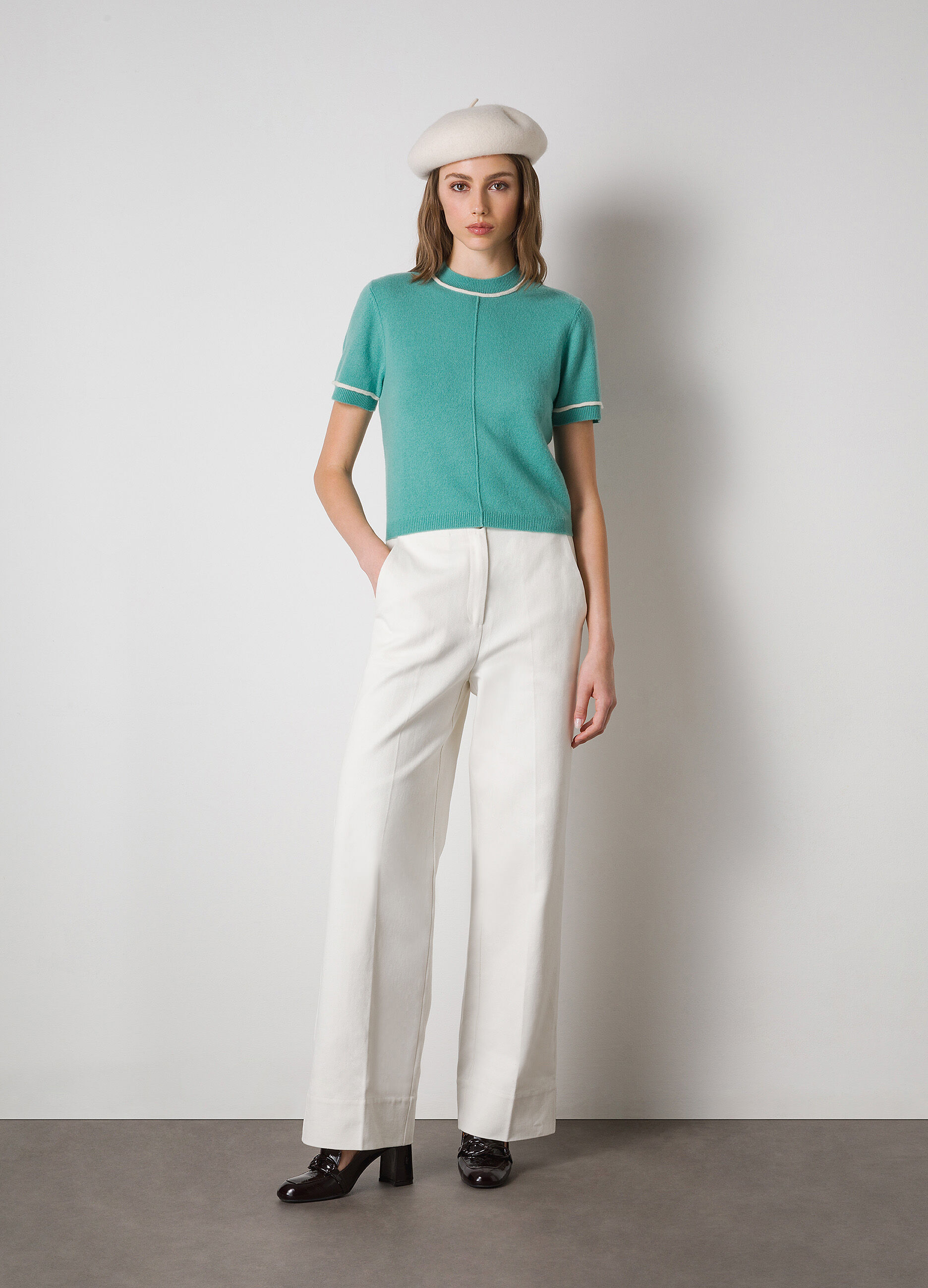 Short-sleeved cashmere-blend tricot_0