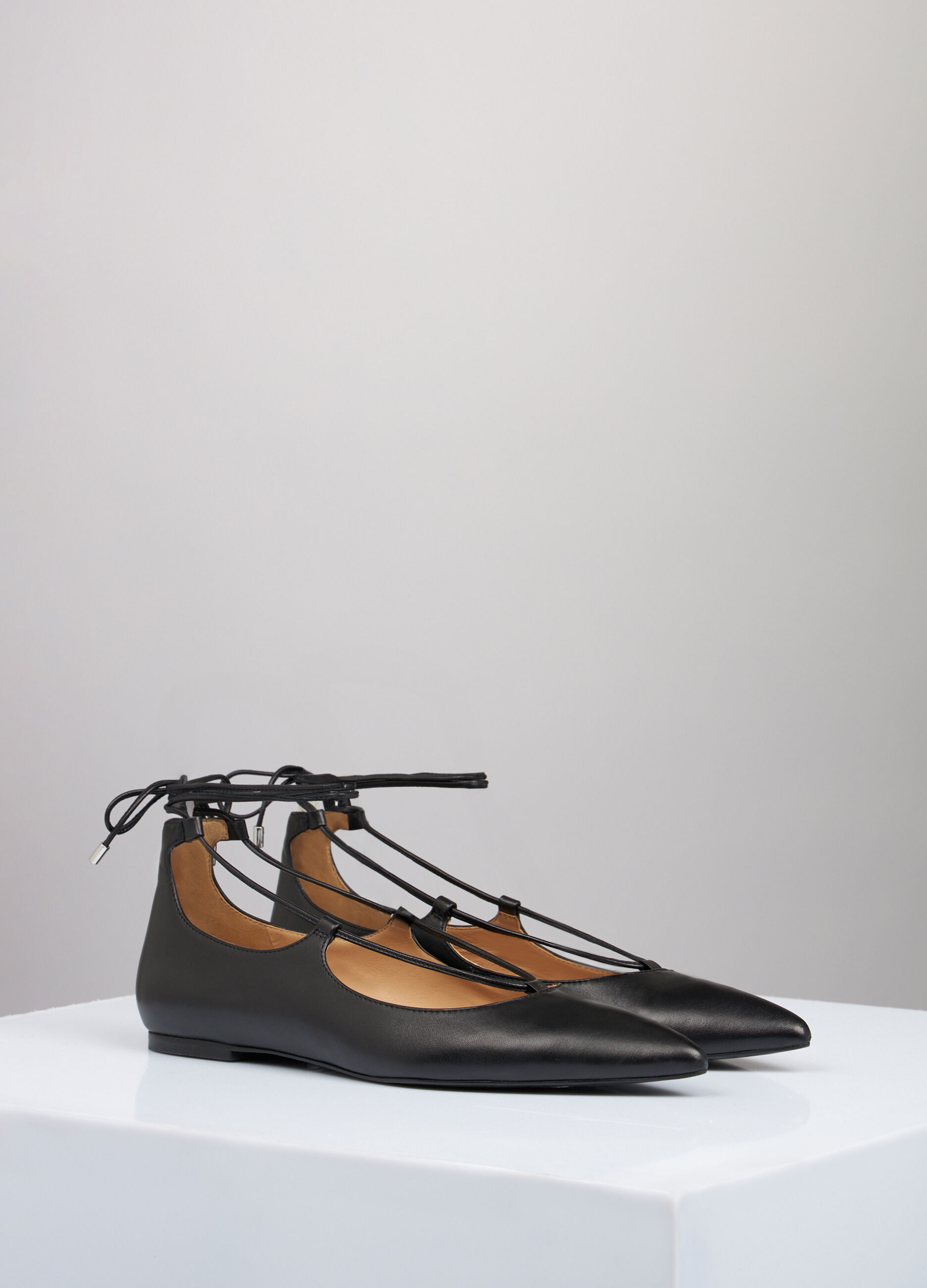 Real leather ballerina pumps with laces_0
