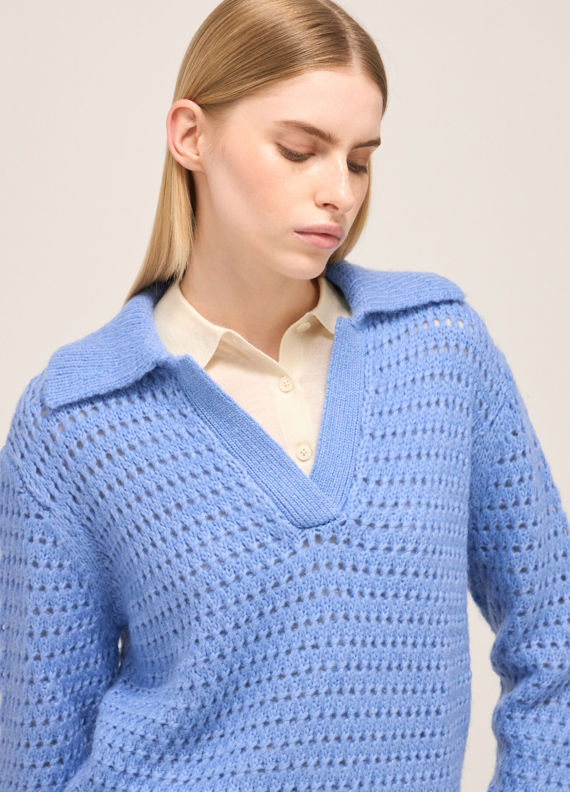 Polo shirt in alpaca, wool and cotton blend