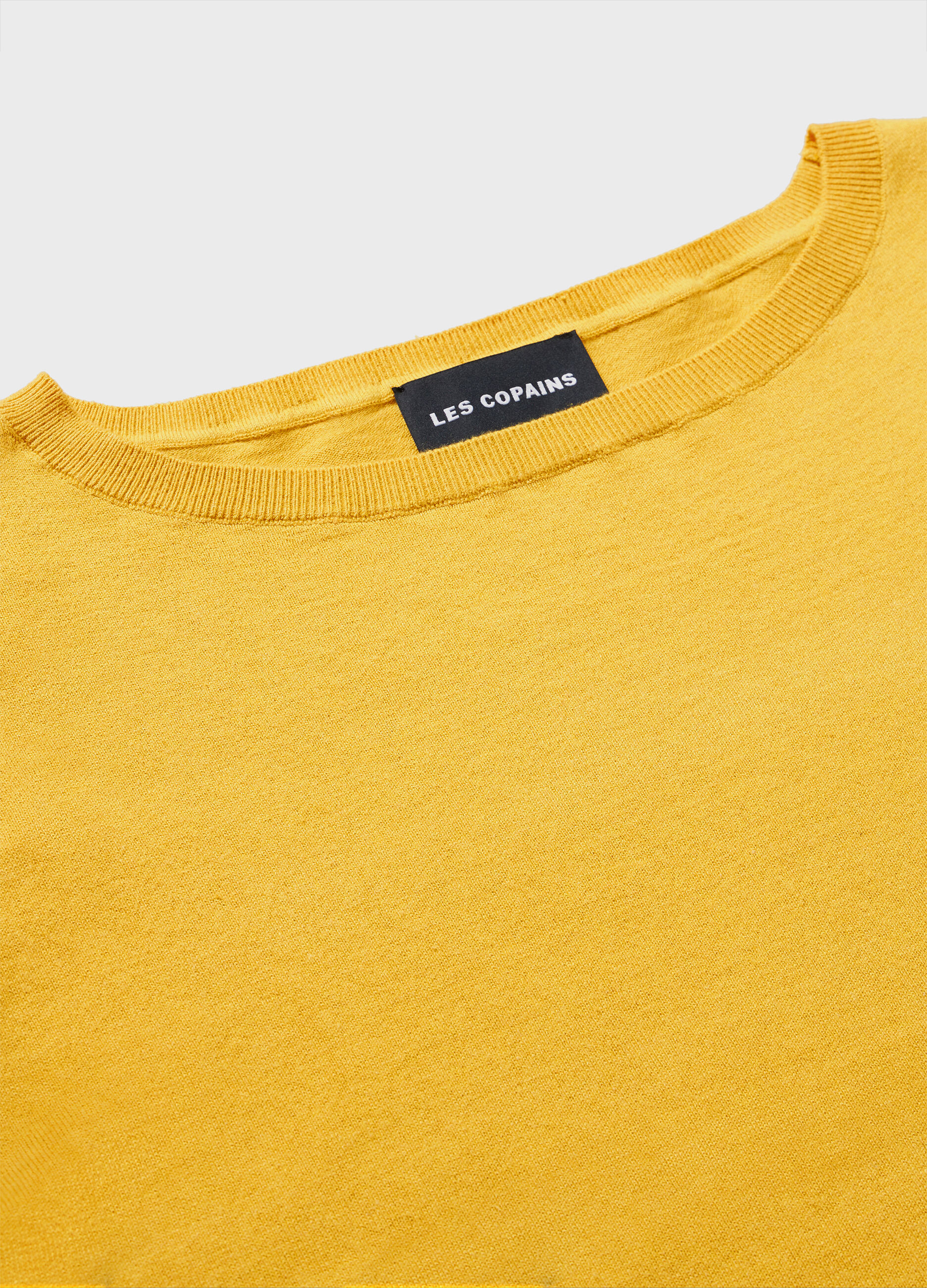 Yellow short-sleeved tricot sweater in silk and cotton_6