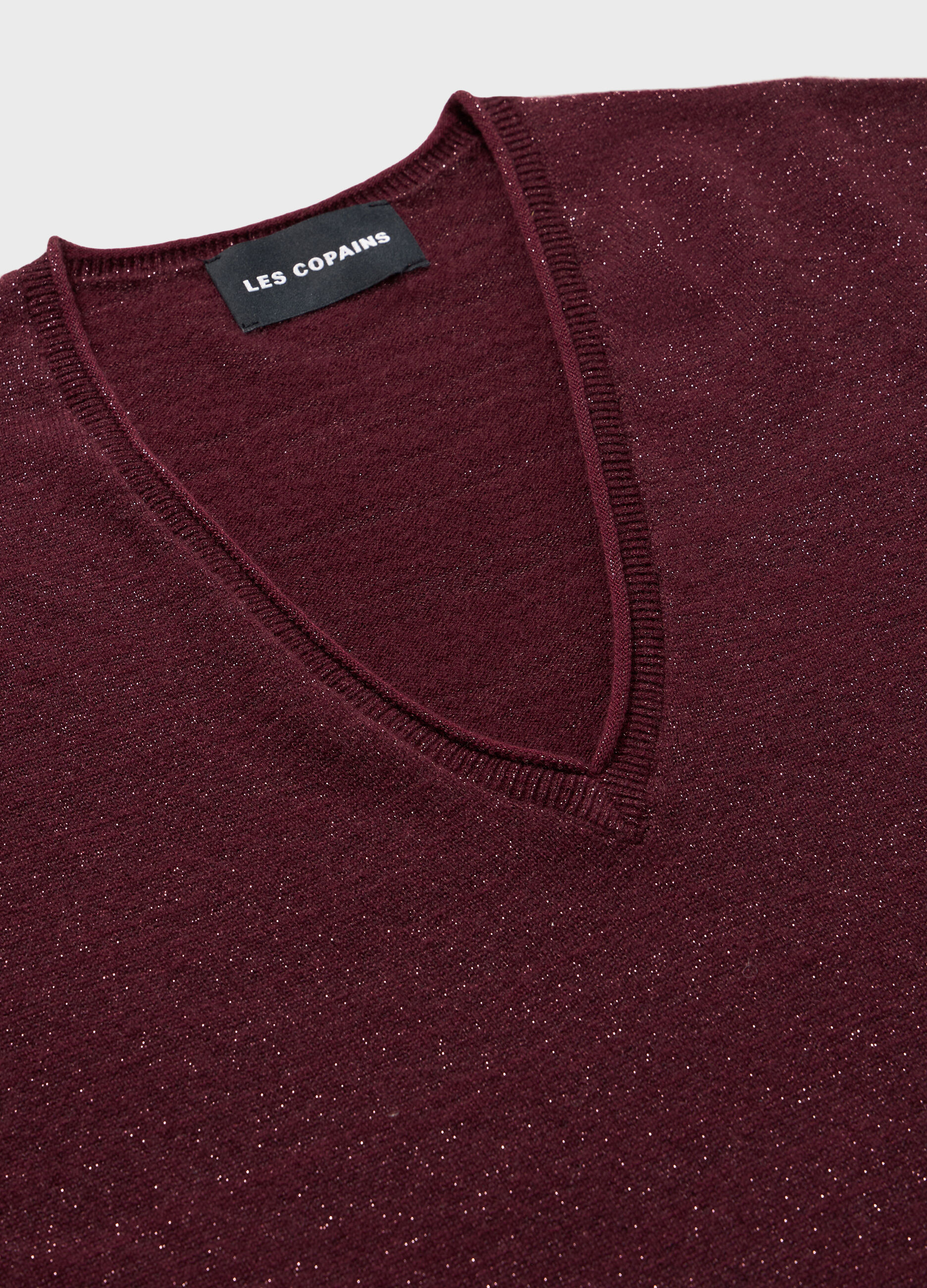 V-neck sweater in merino wool blend with metallic effect