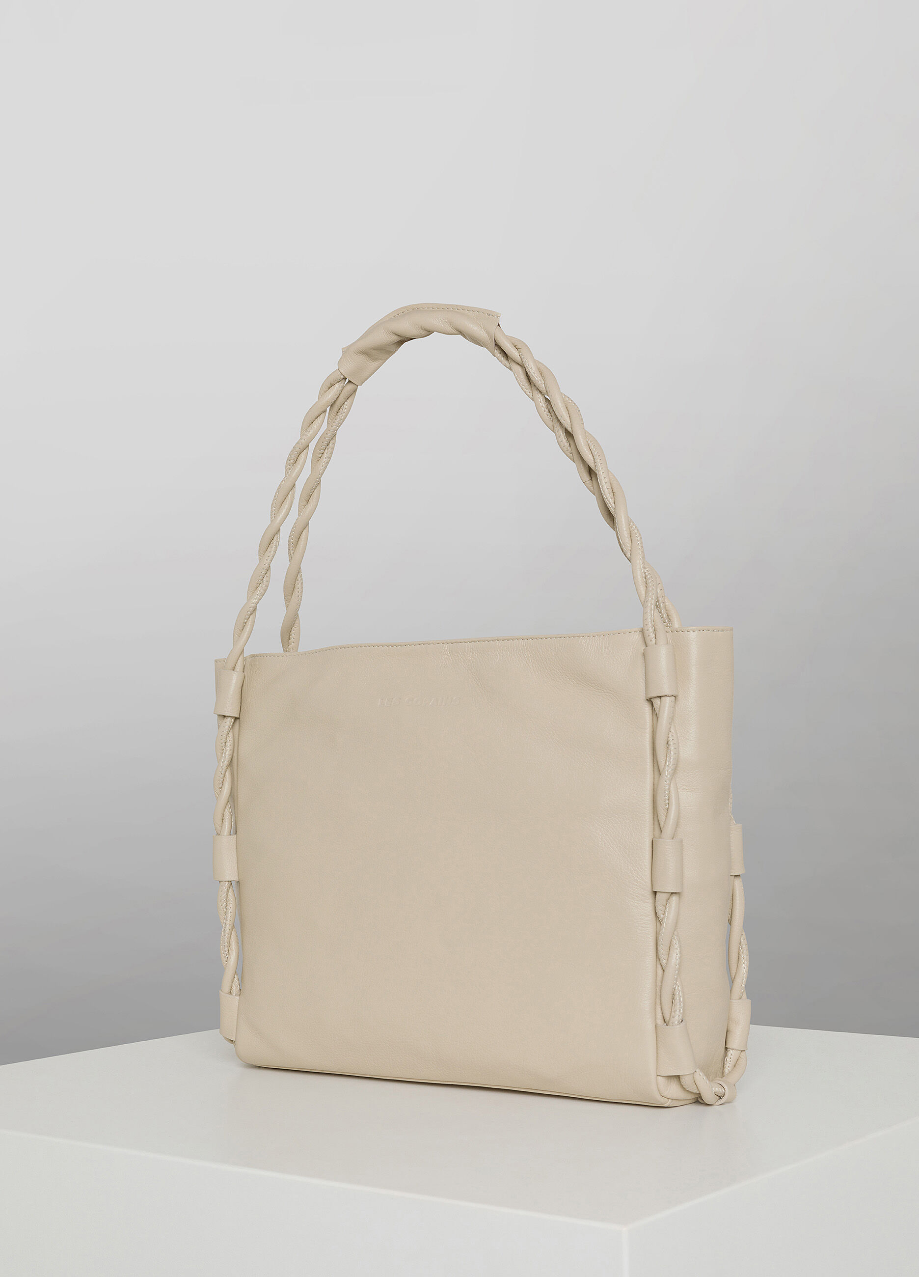 Sac d’épaule tote bag beige pâle en cuir véritable_1