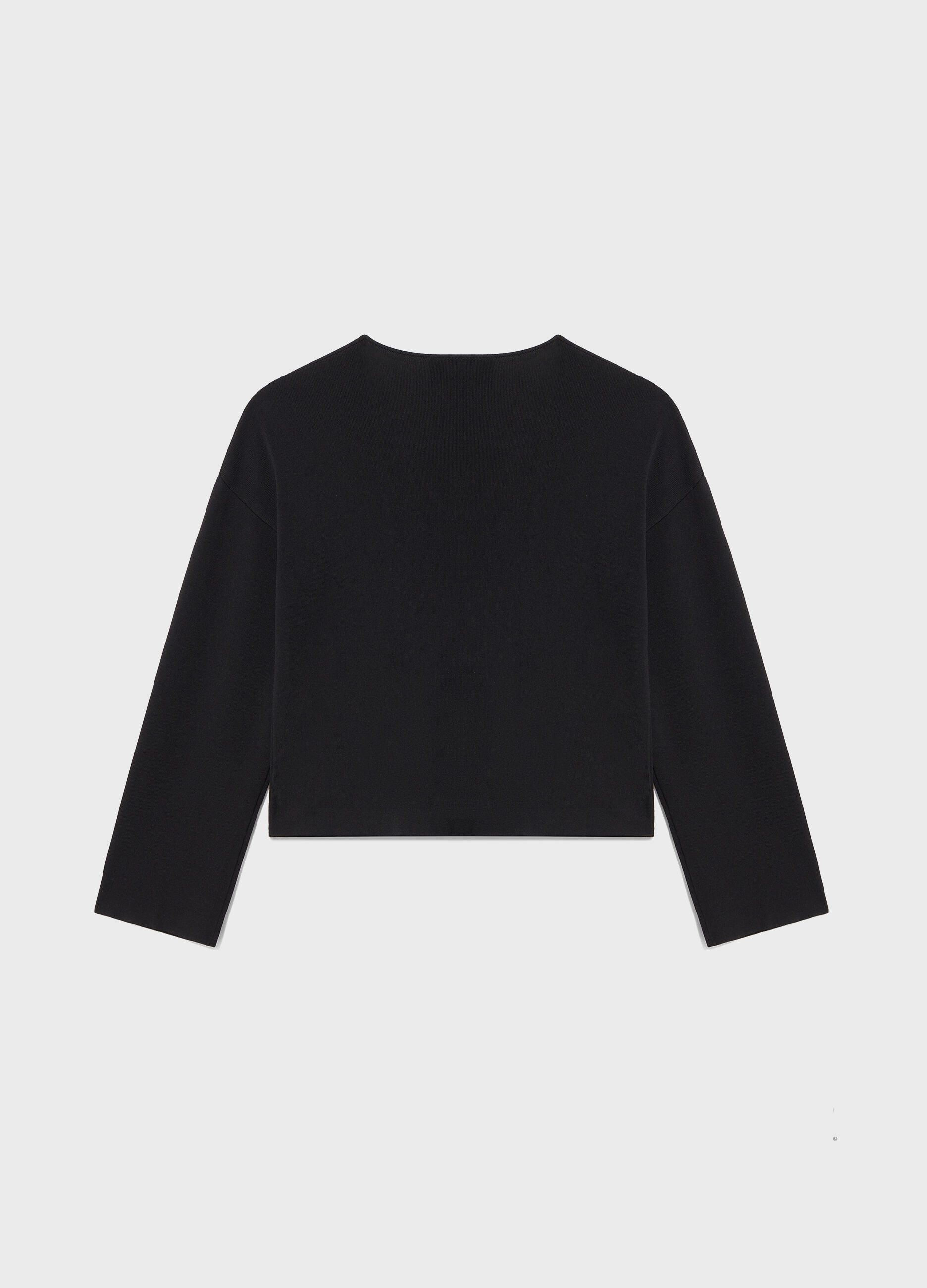 Black viscose blend V-neck tricot sweater_5