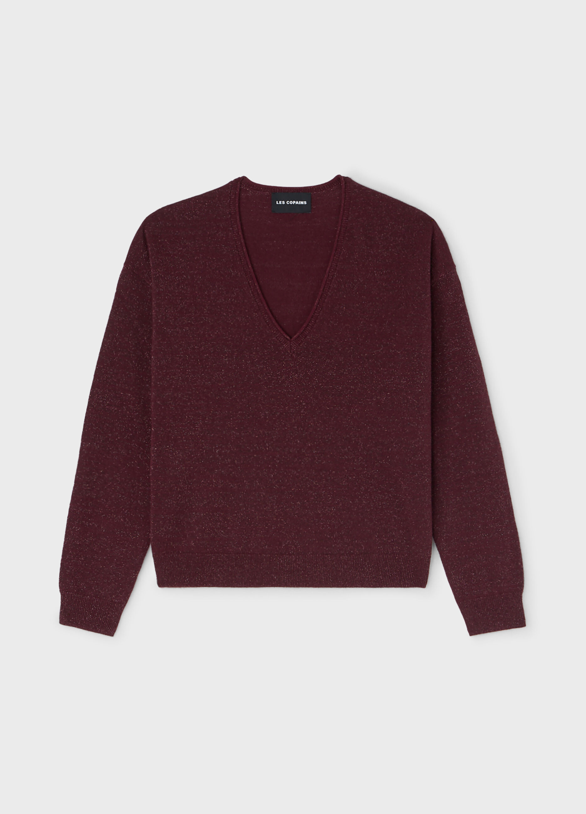 V-neck sweater in merino wool blend with metallic effect