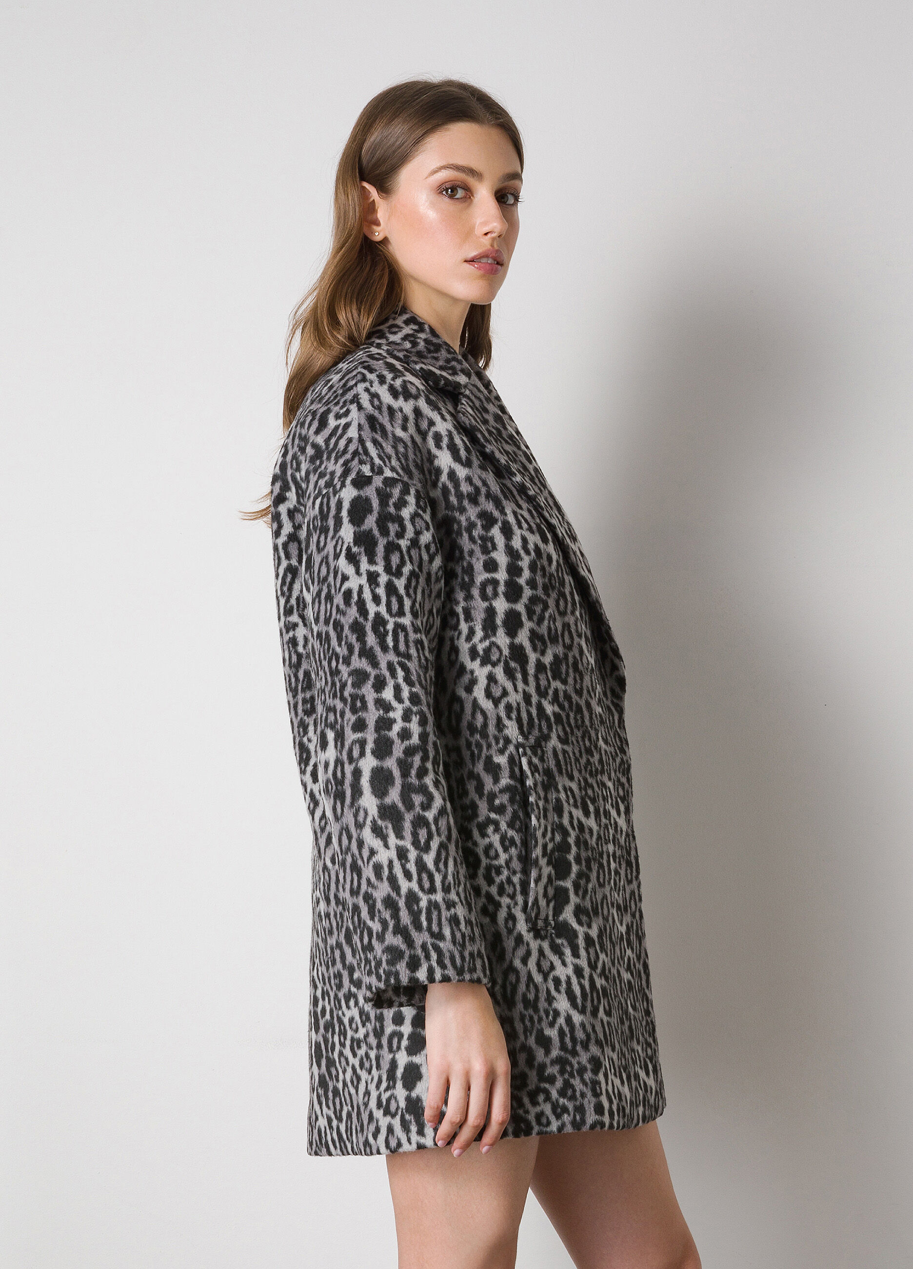 Wool blend coat with animal print