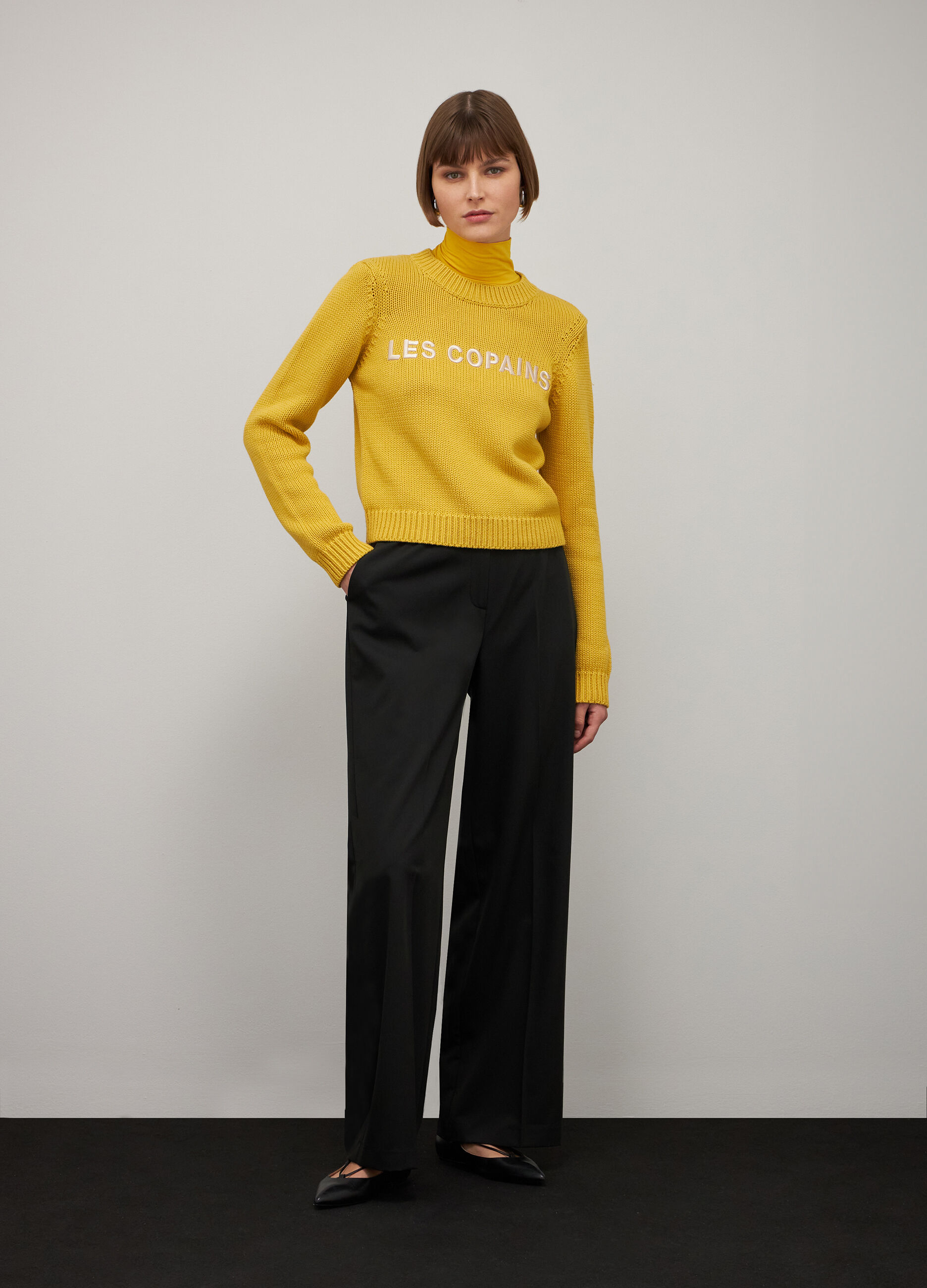 Yellow pure cotton tricot sweater_0