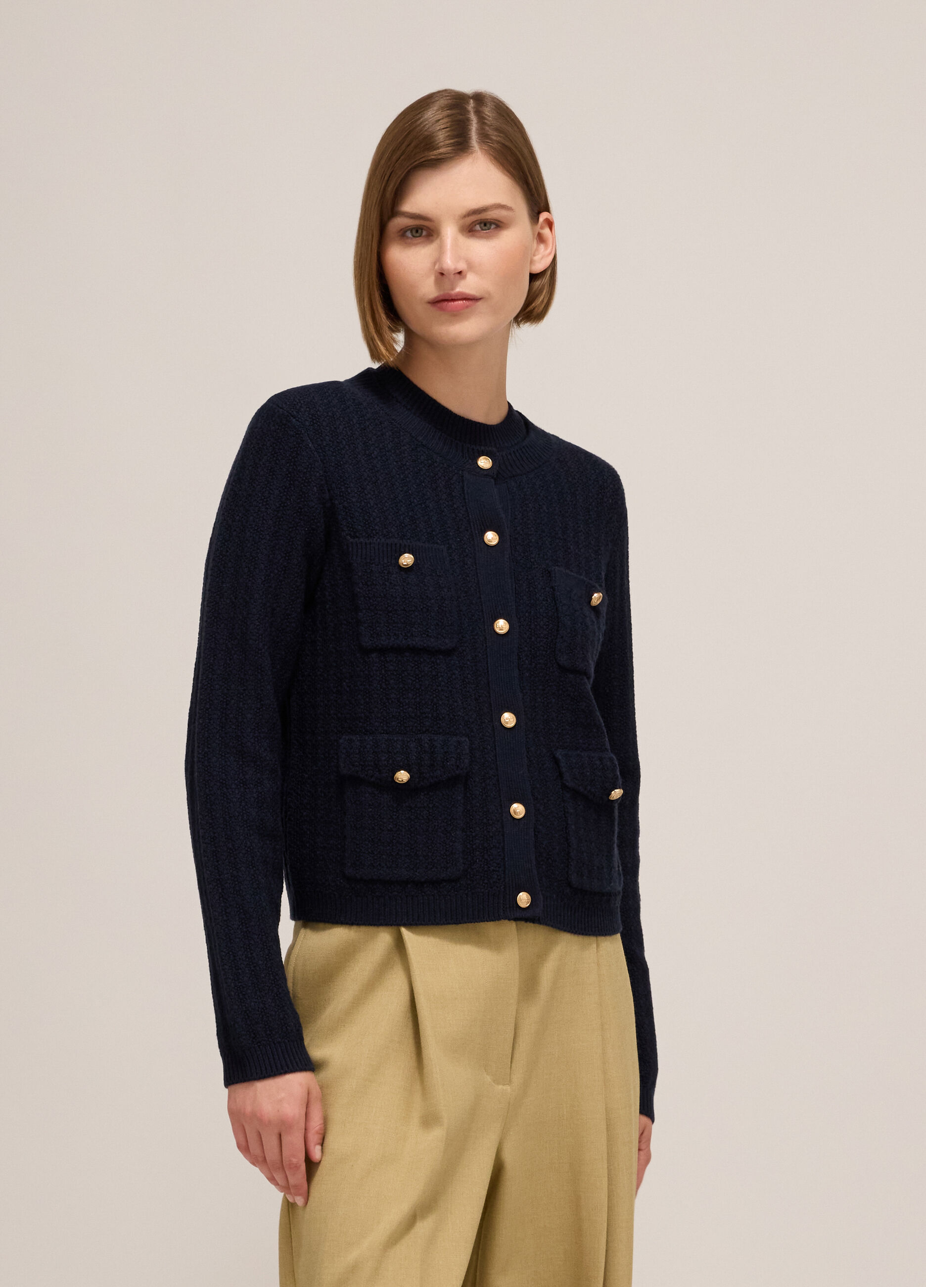 Bouclé-effect knitted cardigan