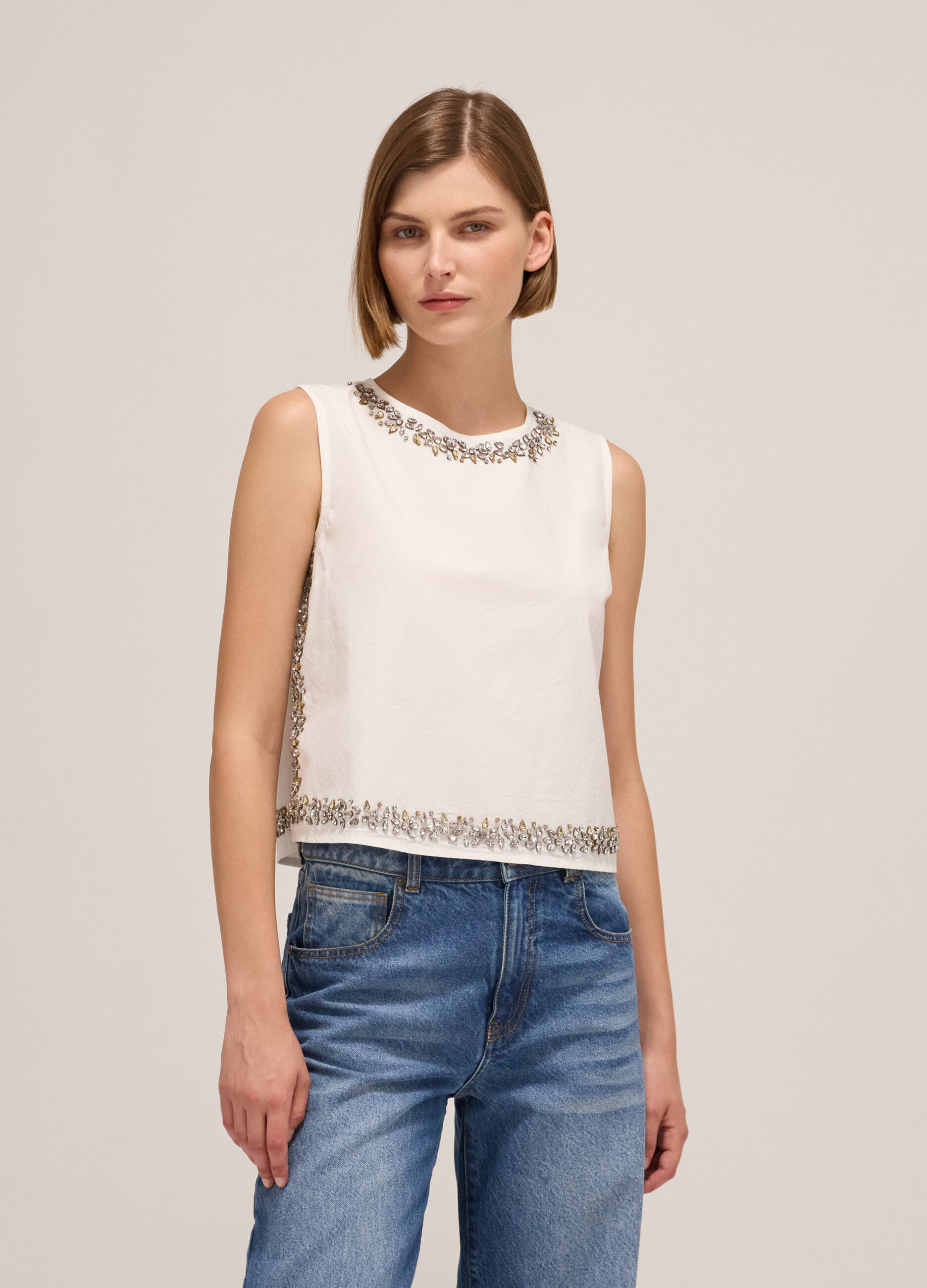 Cropped blouse with diamantés