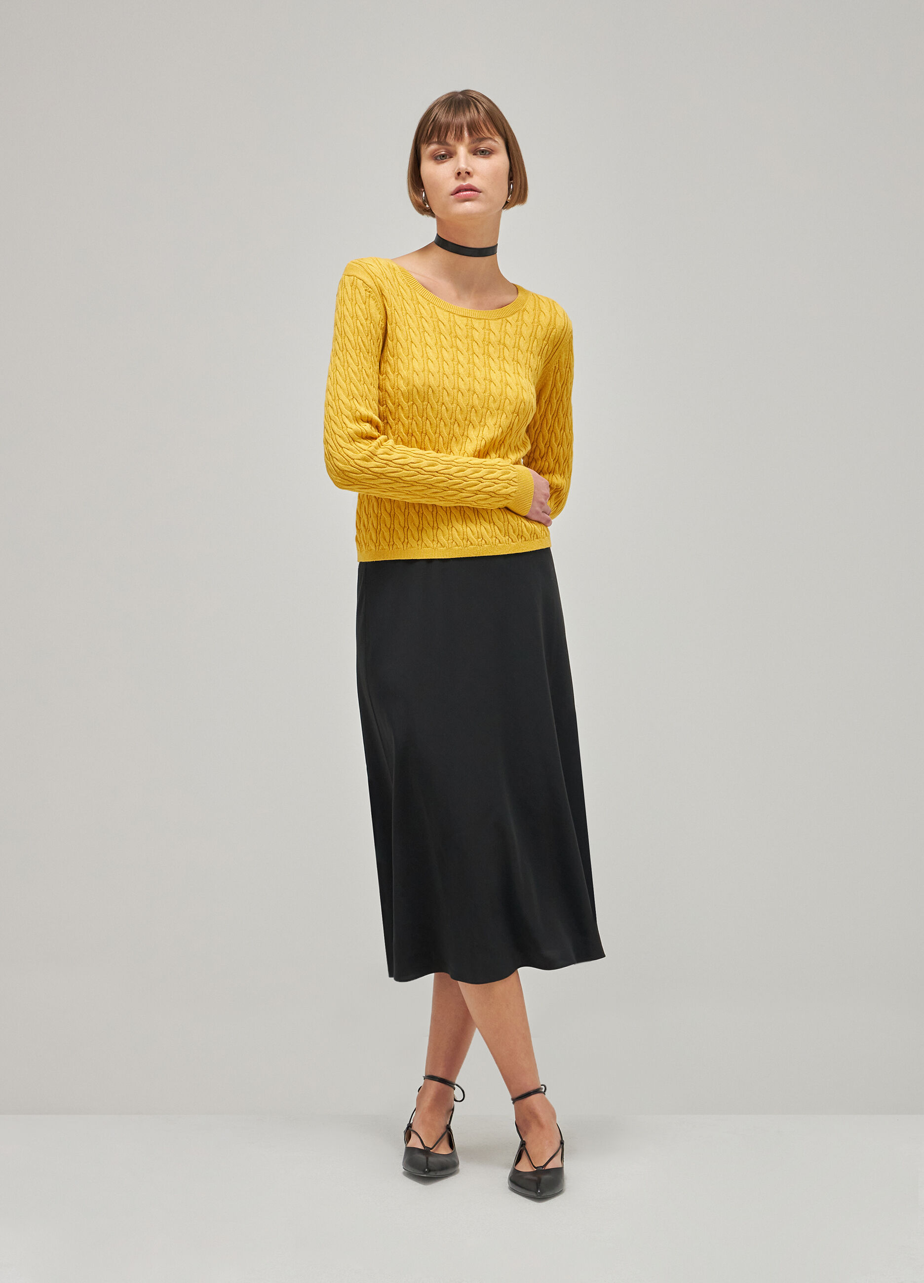 Yellow cotton and silk tricot sweater_0