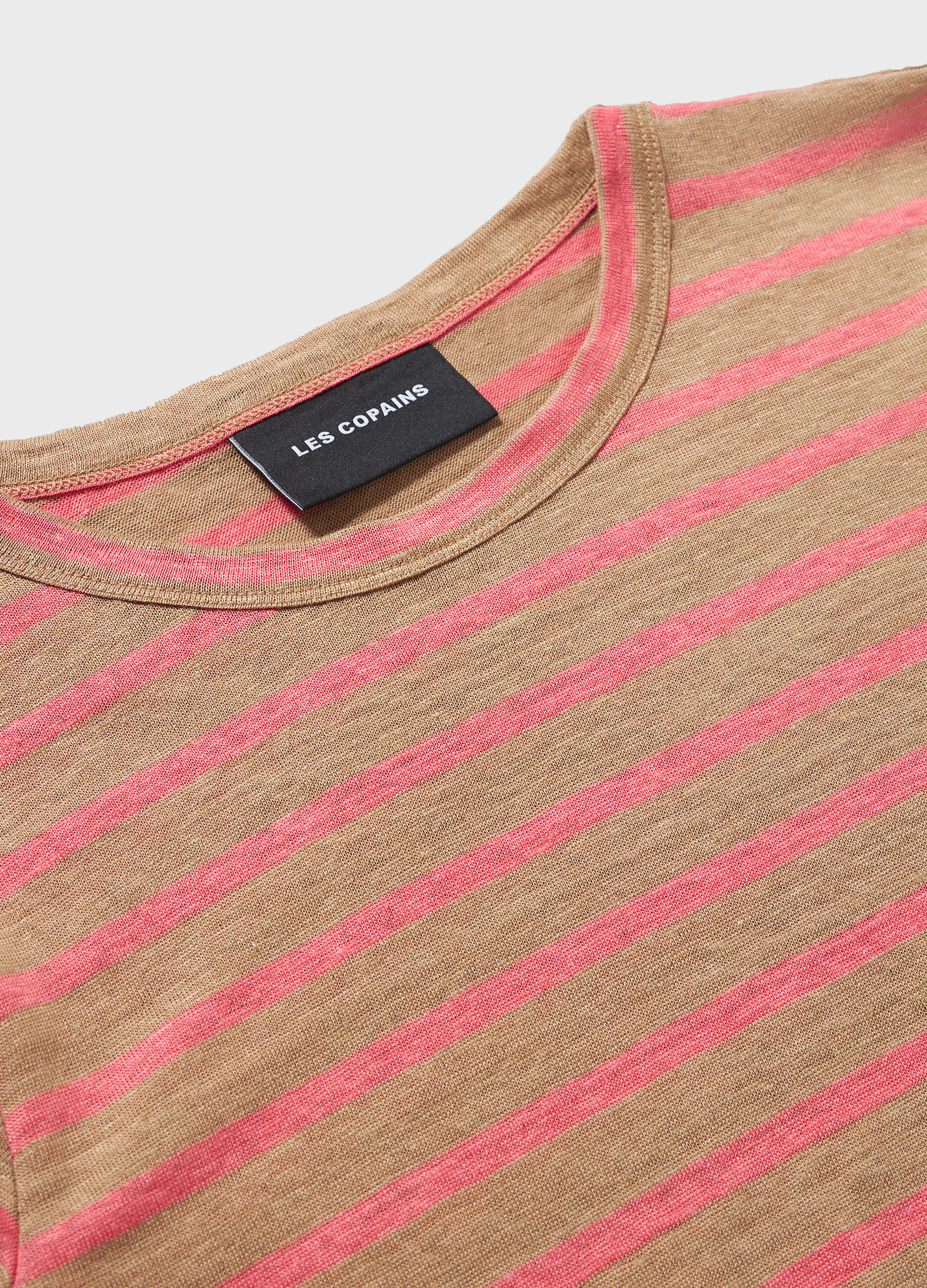 Pink and brown striped linen T-shirt_6