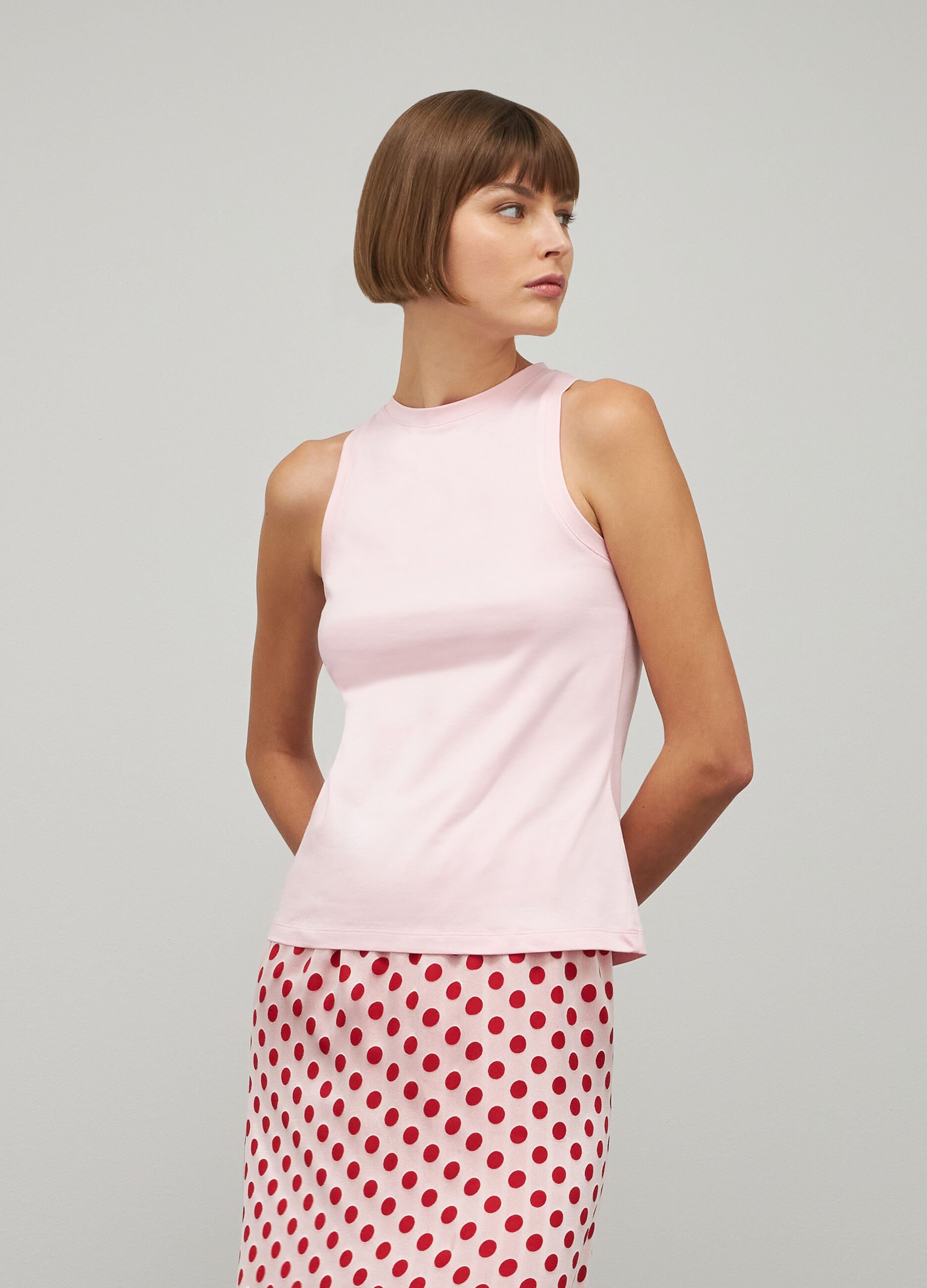 Pink stretch cotton sleeveless top