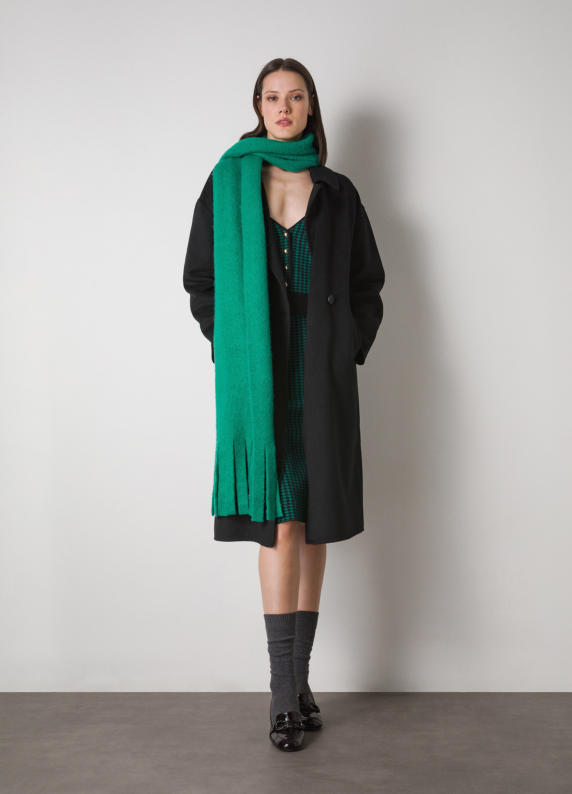 Green wool blend long coat_0