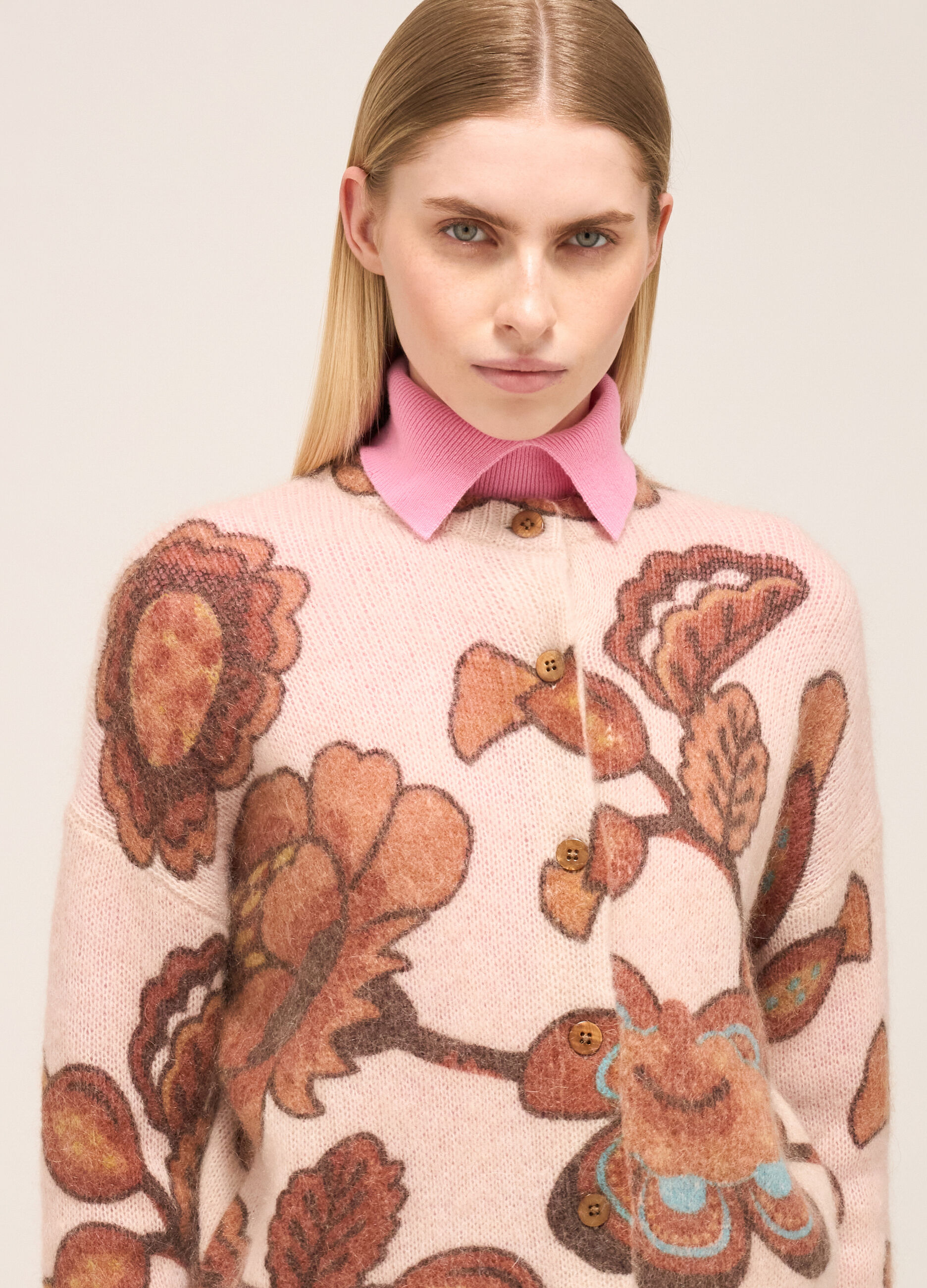 Knitted cardigan with print